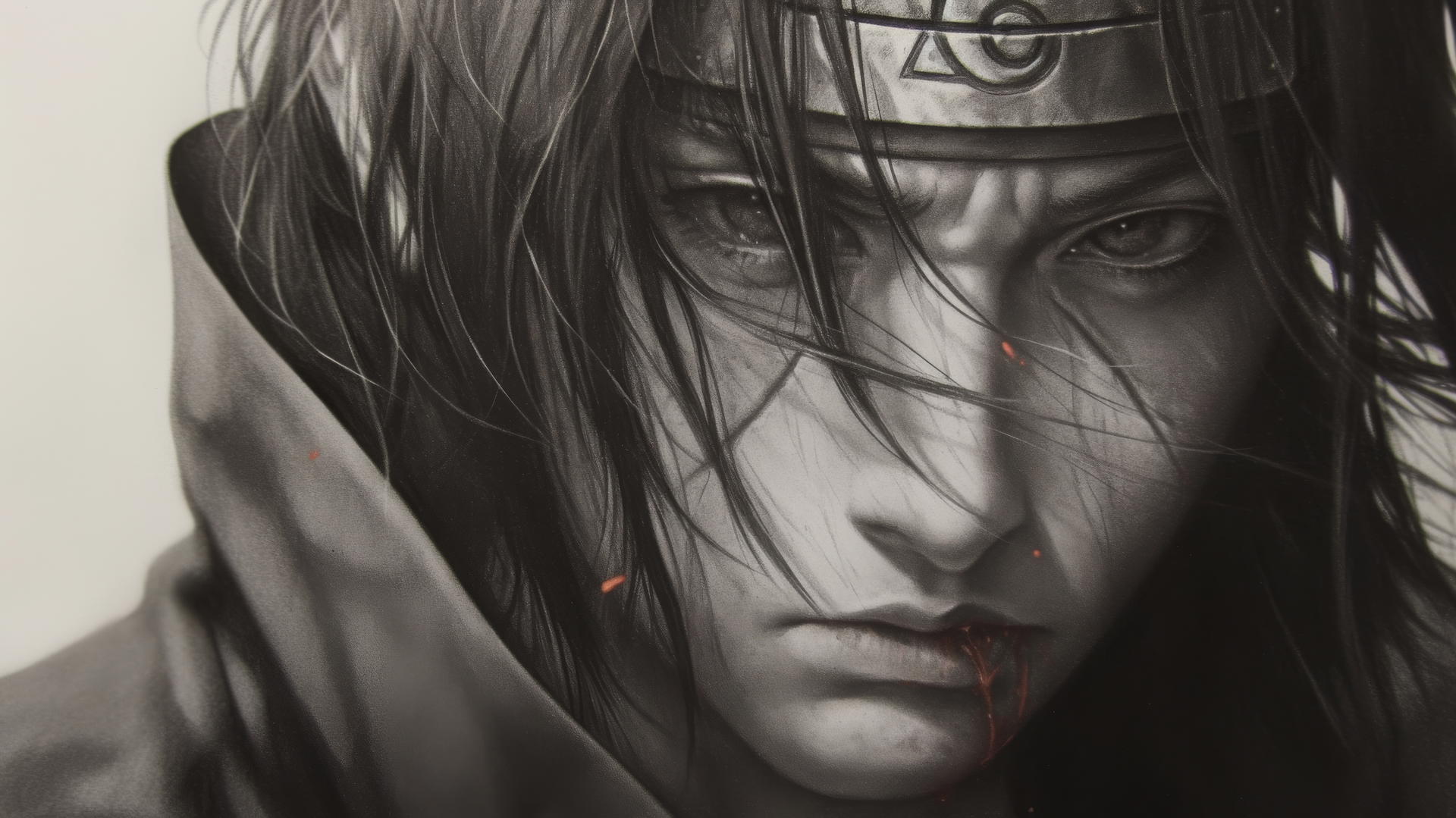 photorealistic Itachi Uchiha drawing with intricate details