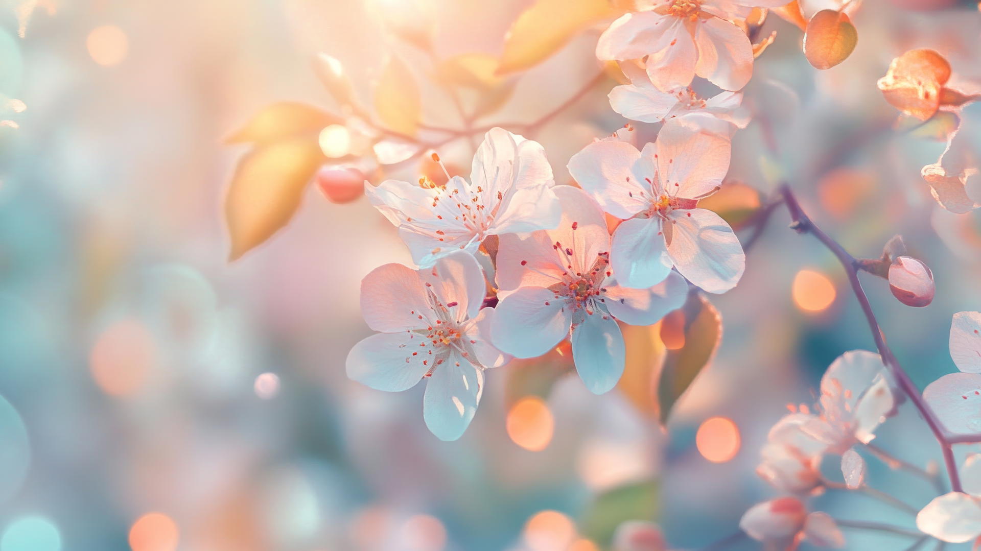 spring aesthetic wallpaper with intricate floral patterns, pastel tones, and glowing accents