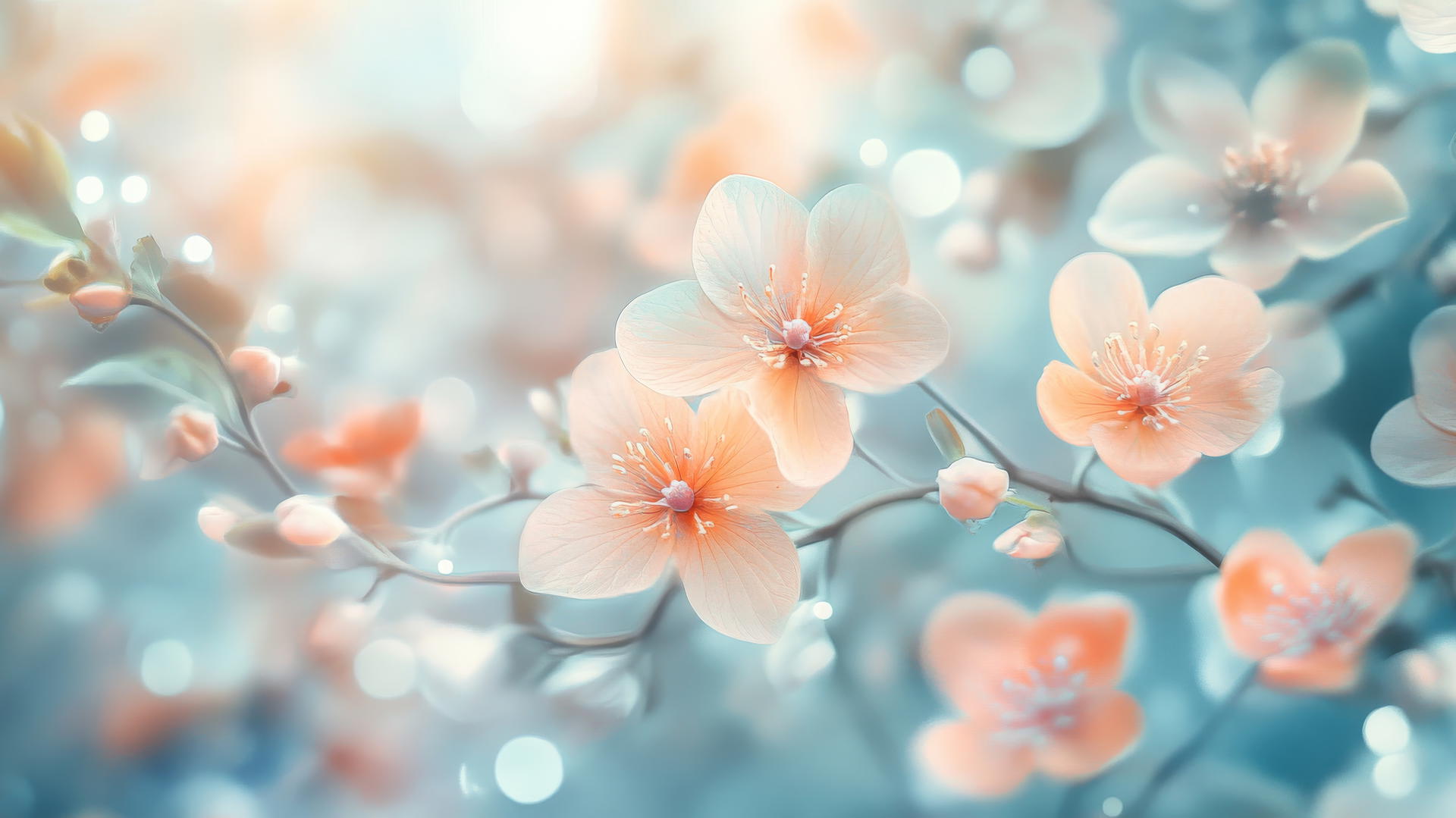 spring aesthetic wallpaper with intricate floral patterns, pastel tones, and glowing light effects