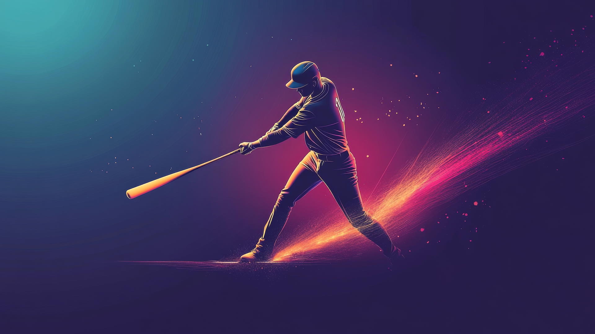 Minimalist silhouette of a baseball player mid-swing with glowing baseball