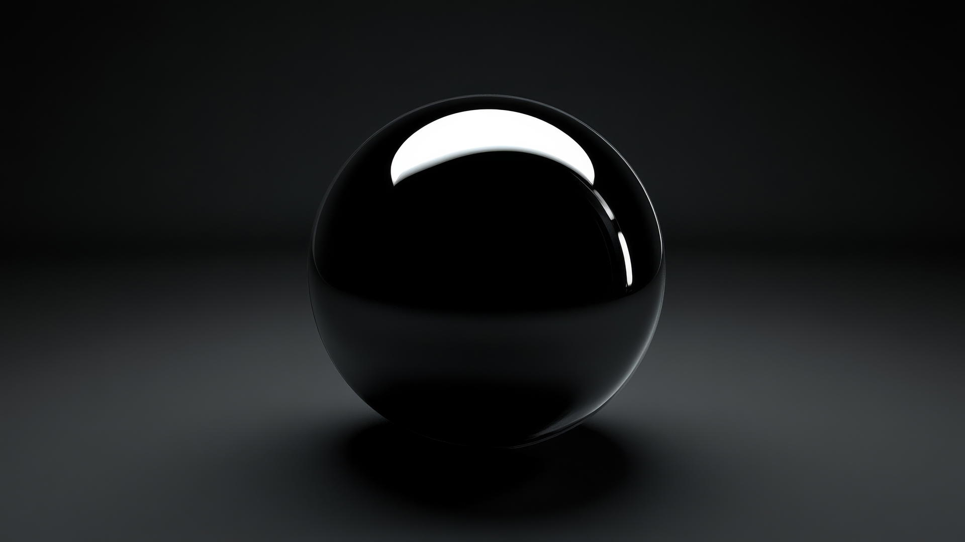 Glowing black sphere in dark space with soft reflective light