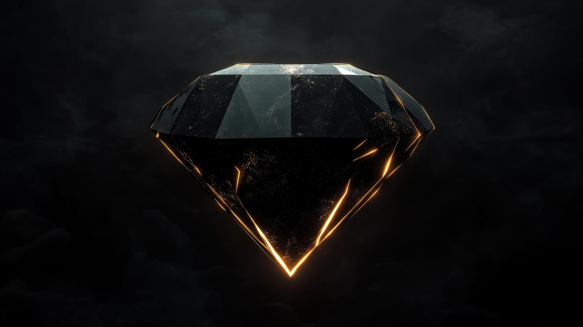 A glowing black diamond with neon outlines on a black background.