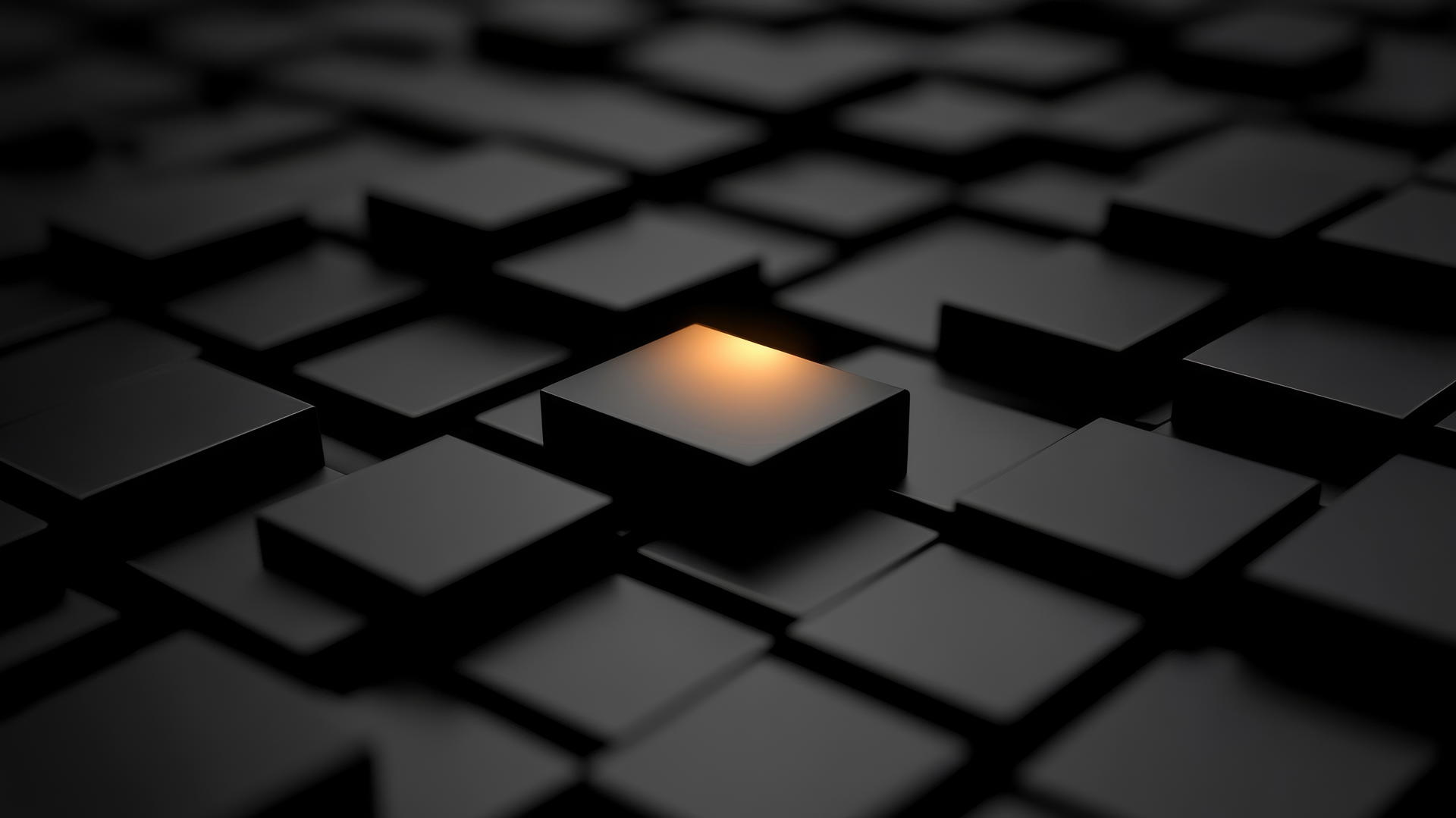 Geometric design with black squares and one glowing square.