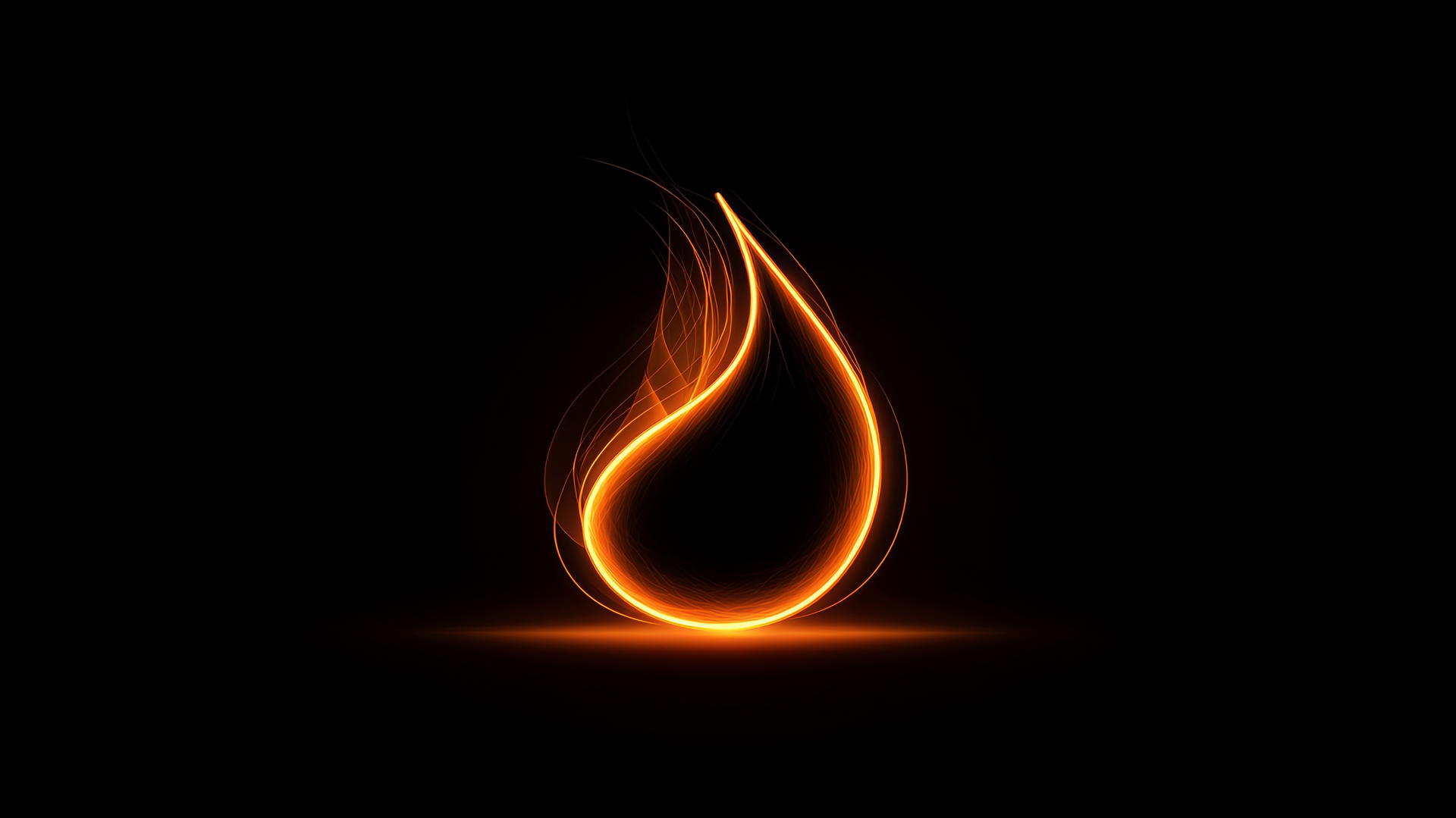 black flame with neon edges on dark background