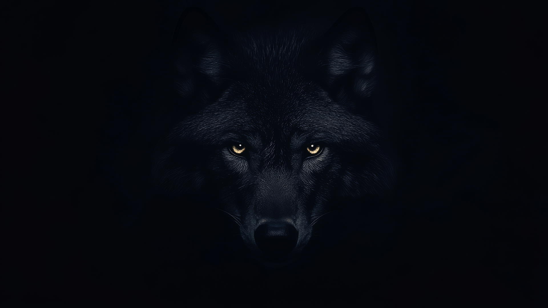 Minimalist wolf face with glowing eyes emerging from darkness