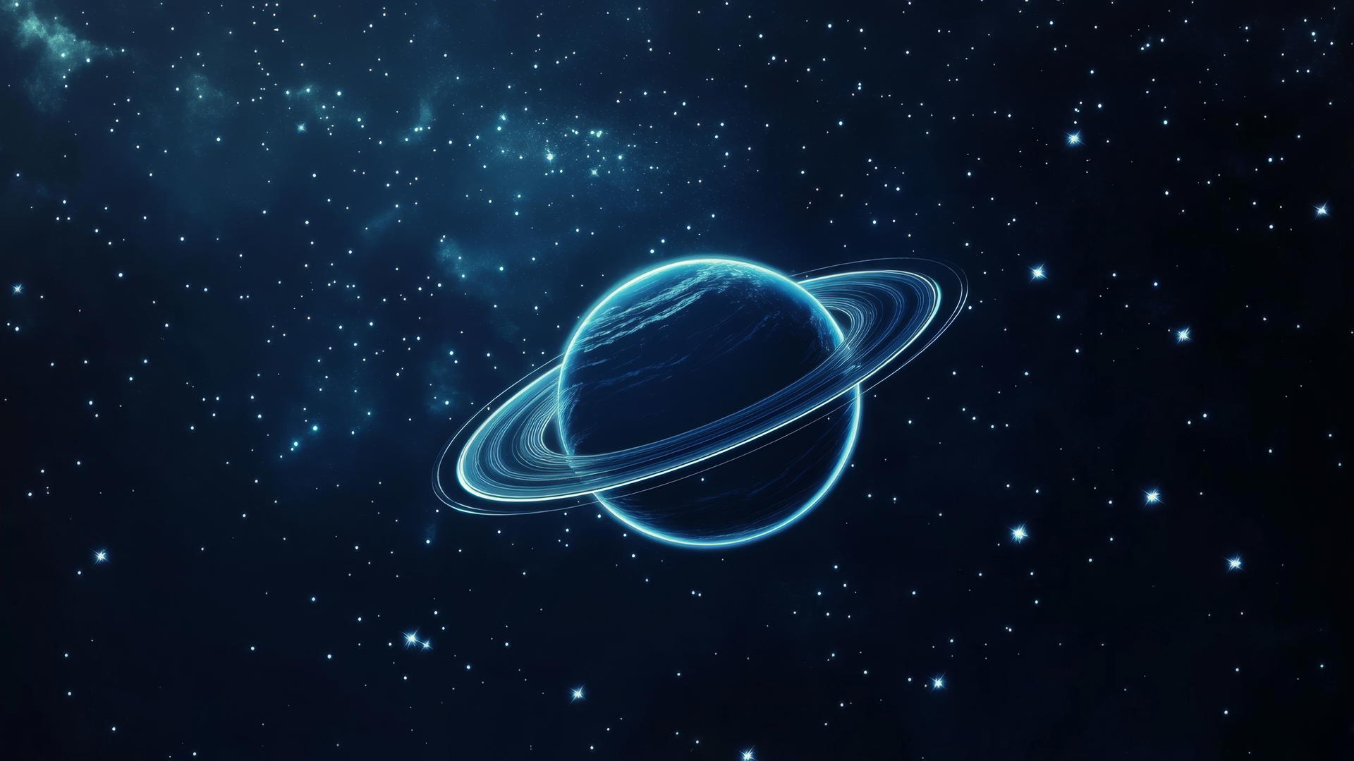 Glowing planet with rings against starry background