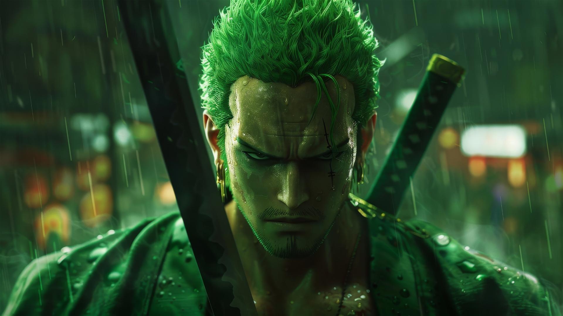 Zoro Roronoa, One Piece character, in action pose