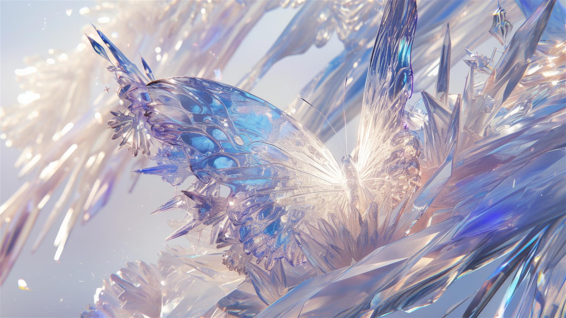 Cinema4D-rendered ethereal butterfly in ice blue and lavender