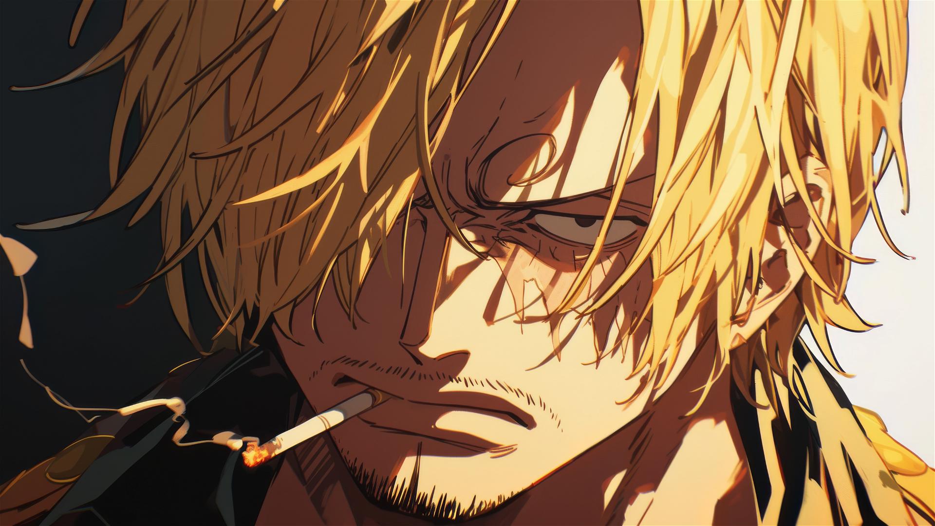 Sanji from One Piece with a cigarette and intense eyes