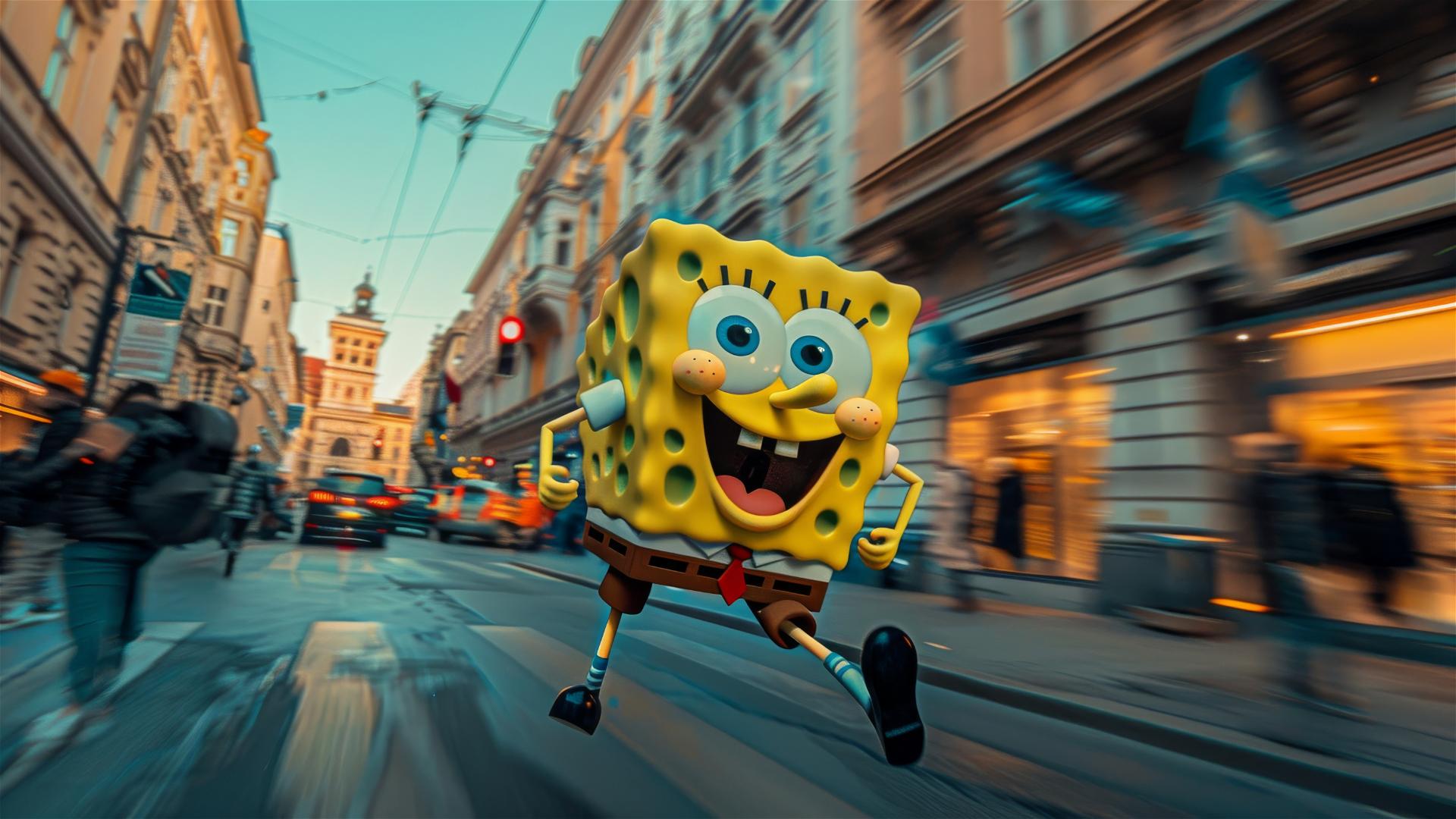 Spongebob running through Vienna