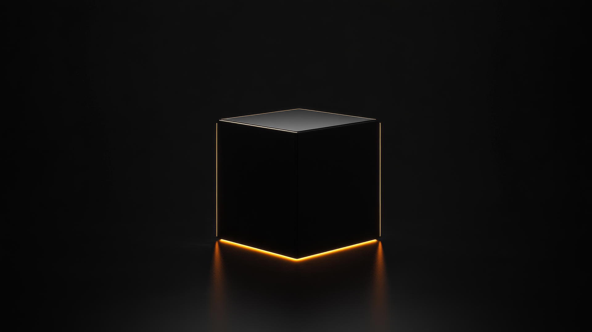 glowing black cube with neon edge in a pitch-black void