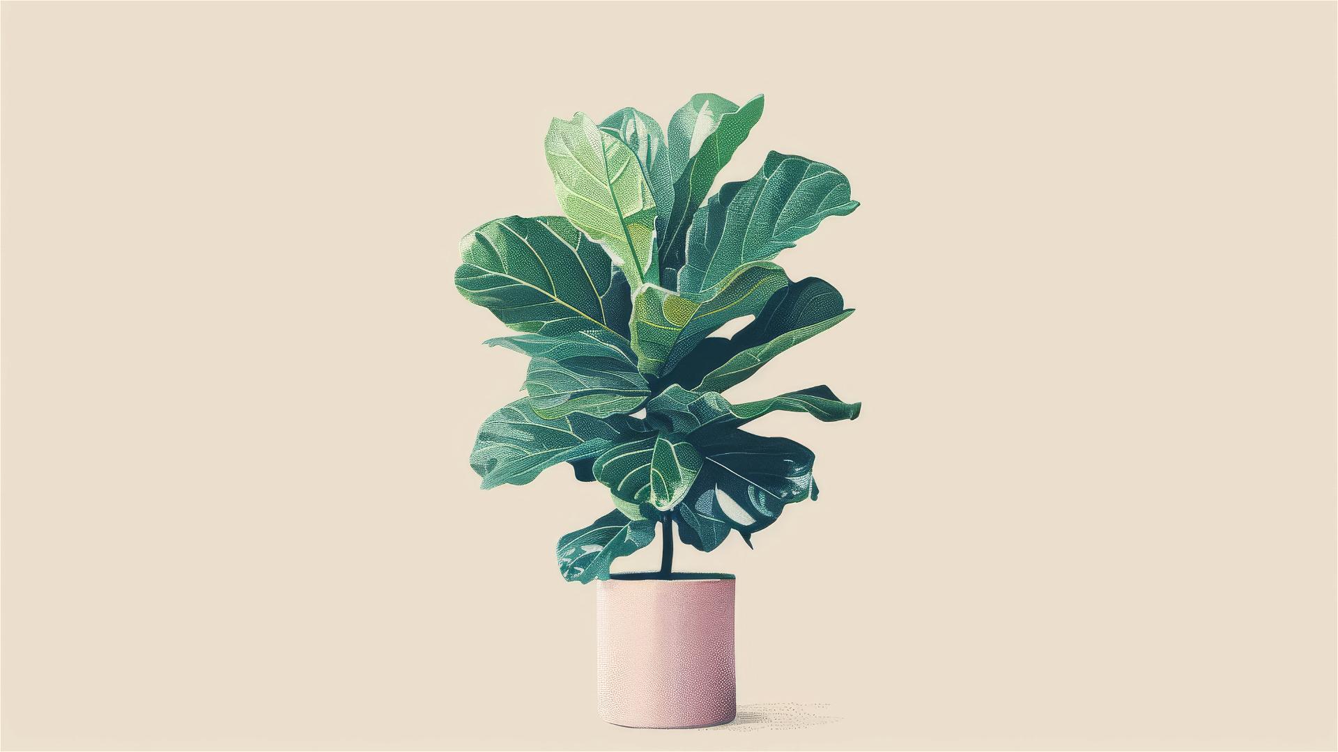 Boho-style Fiddle-leaf Fig plant graphic print in a light pink pot.