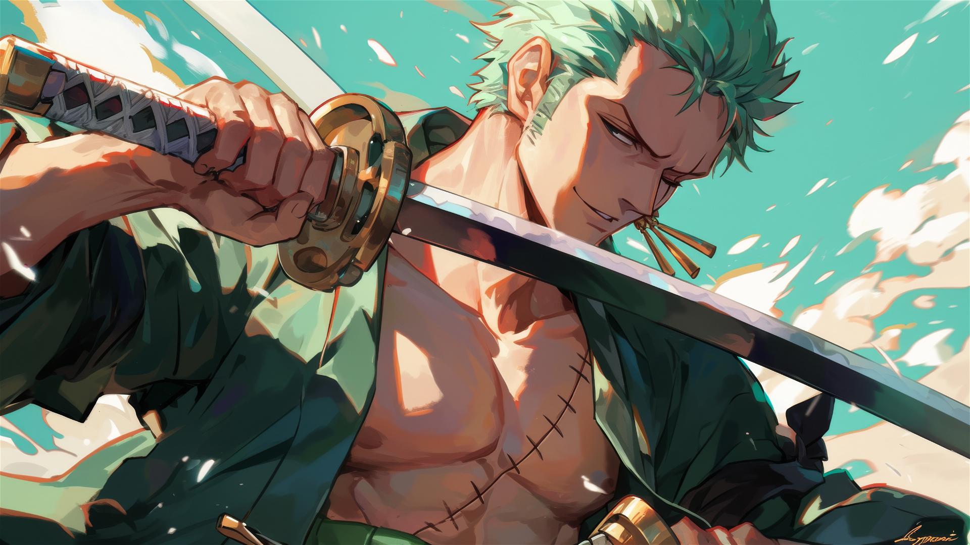Roronoa Zoro from One Piece in dynamic pose