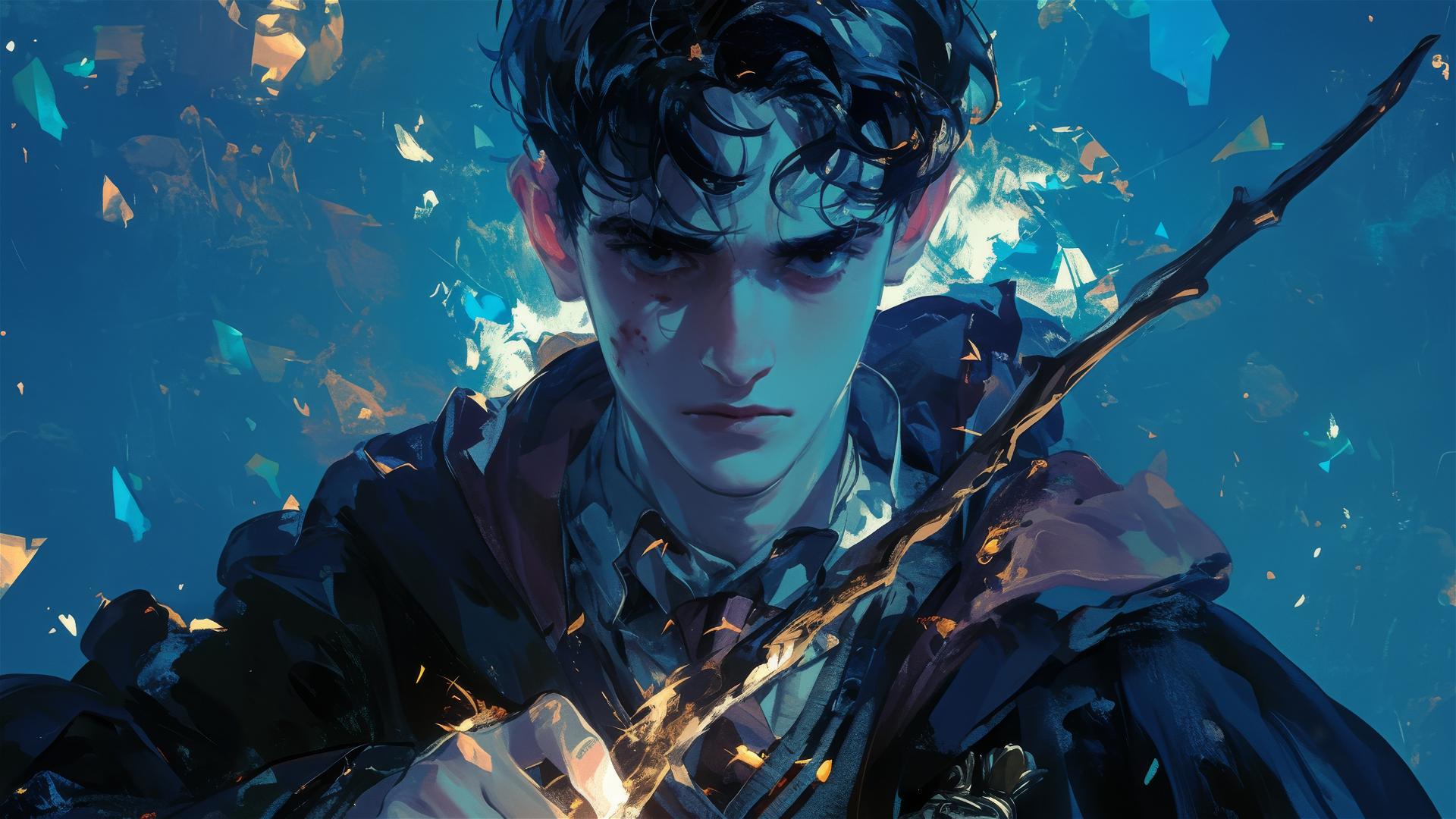 Illustration of Neville Longbottom from Harry Potter on dark background with spotlight