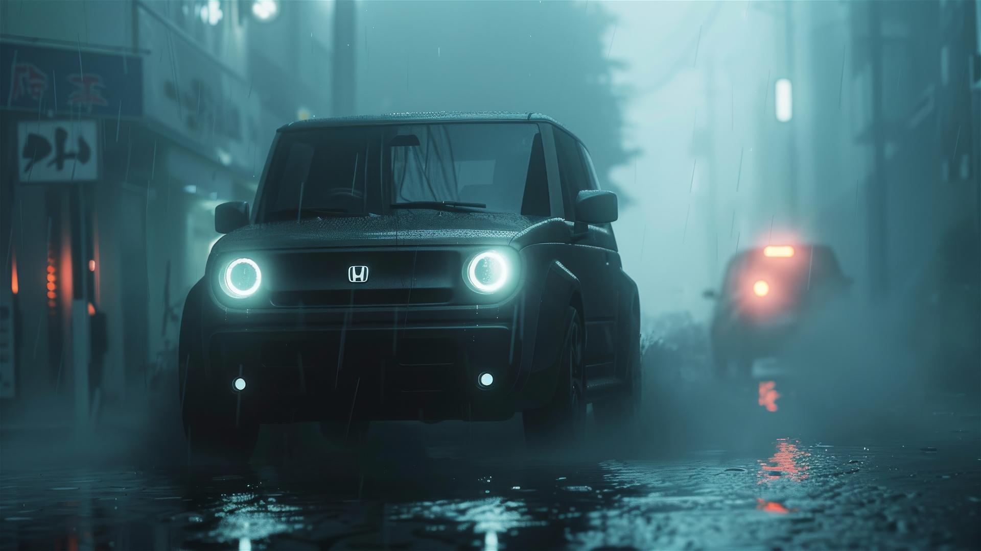 Honda Element in dim light, gothic gloomy style, high-resolution close-up