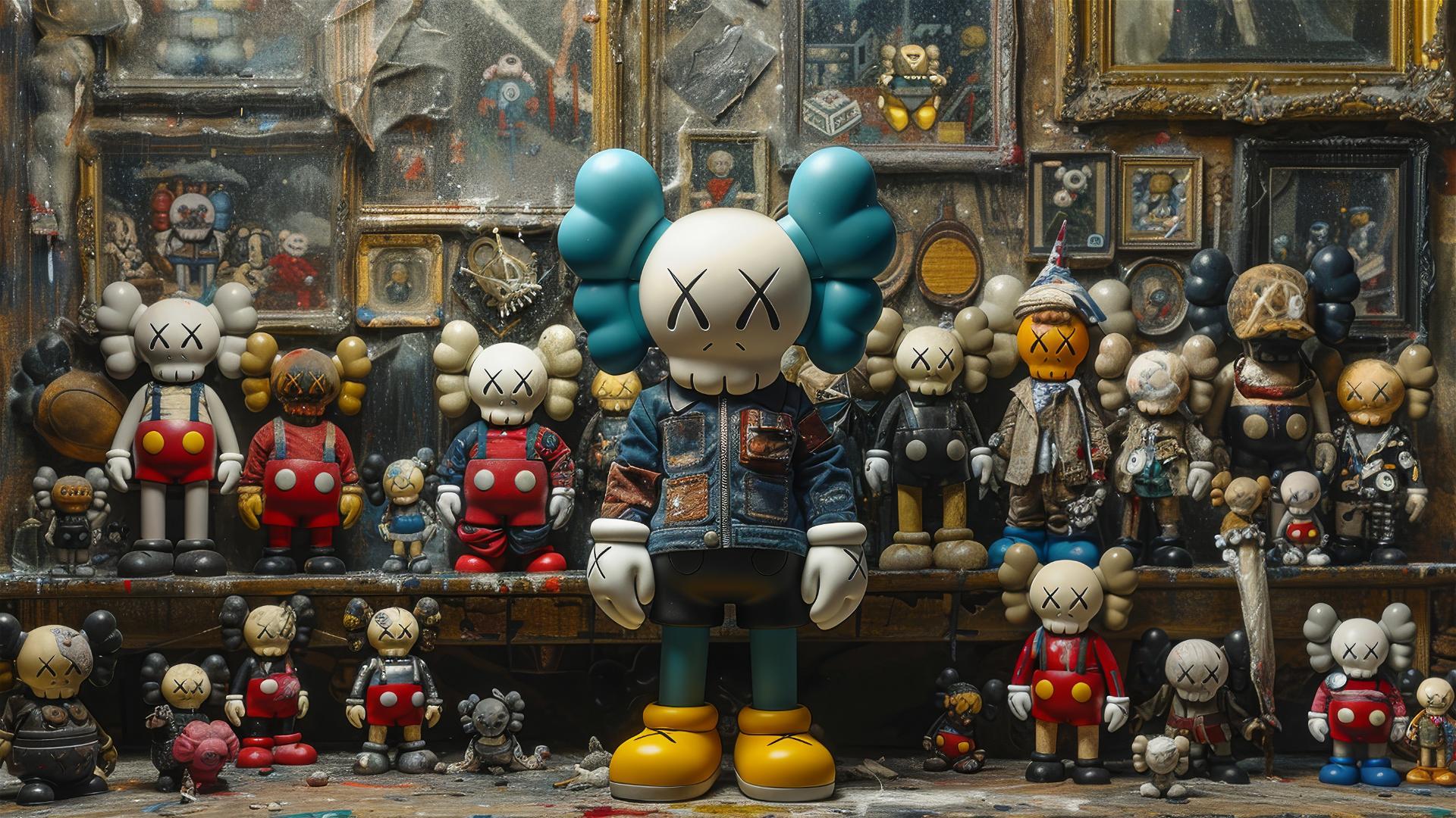 kaws art in a renaissance painting, luxury style