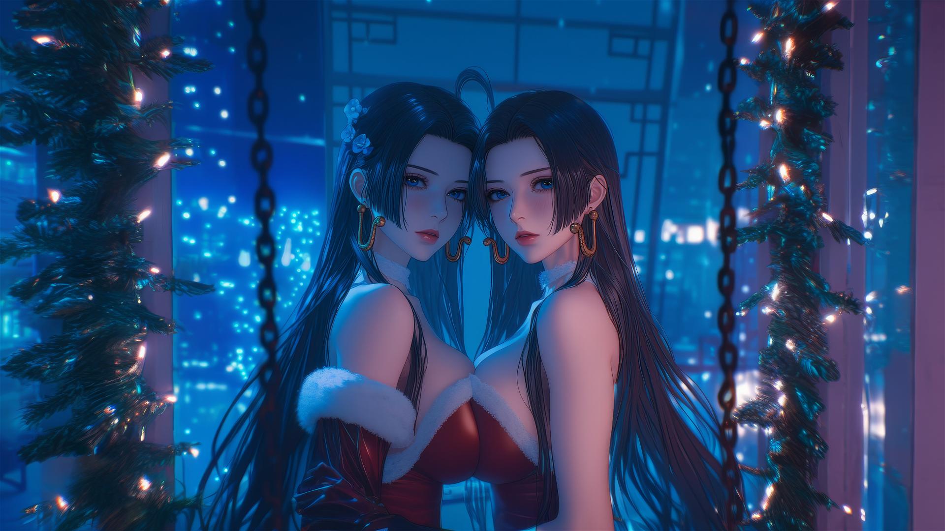 Boa Hancock in Christmas costume, chained, neon glow