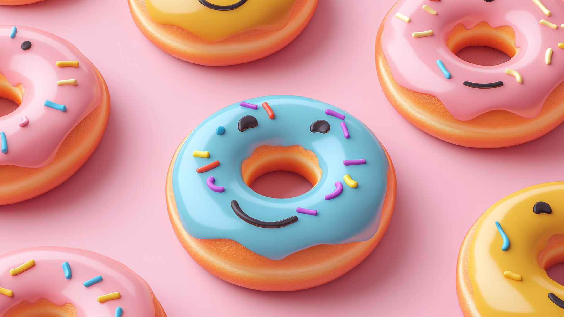 preppy wallpaper with smiley face donuts on light pink background