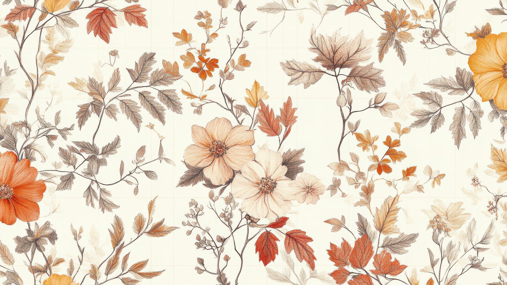 Preppy autumn wallpaper with pastel fall florals and plaid