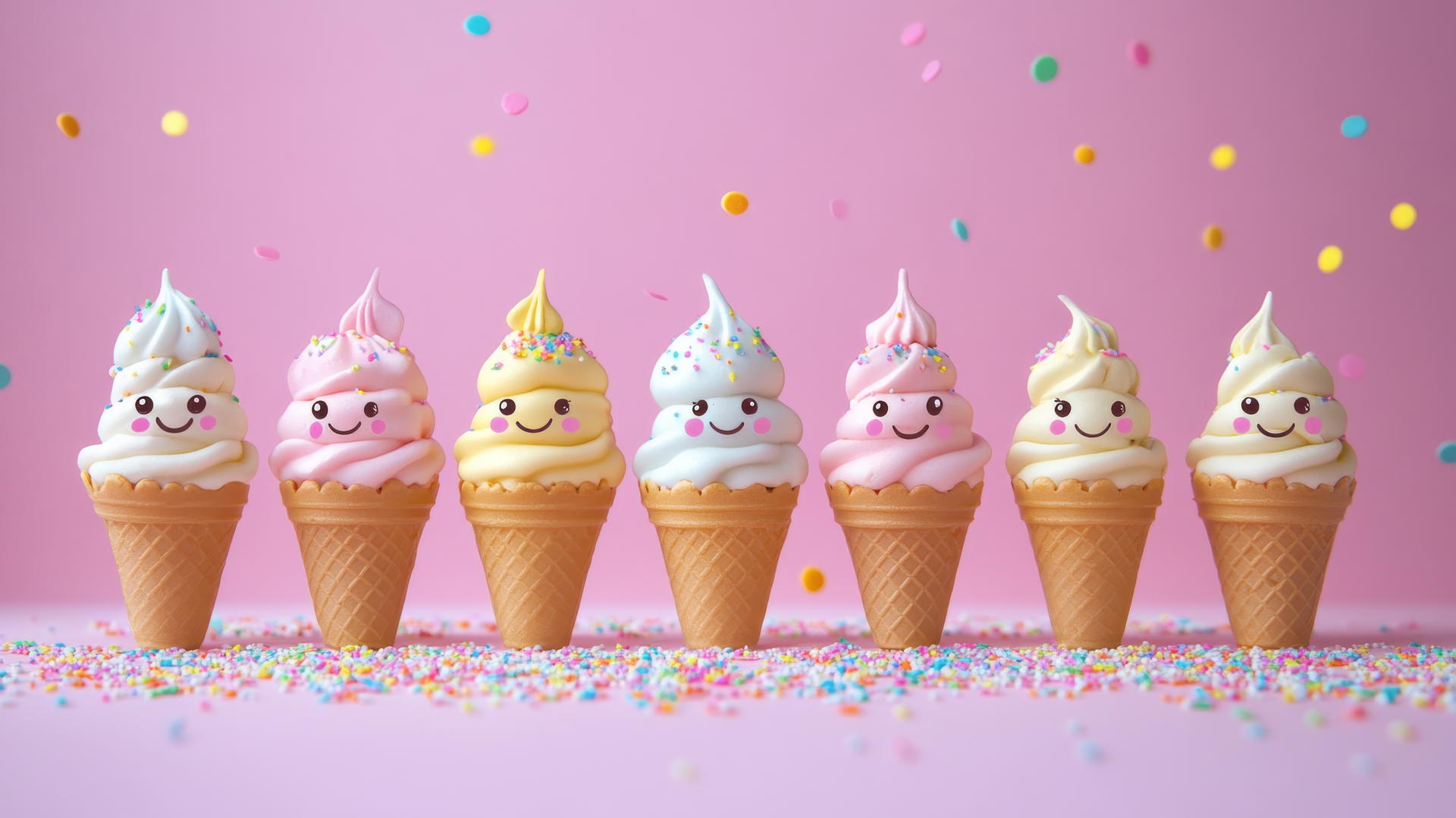 cute wallpapers for girls featuring happy ice cream cones on a pastel background