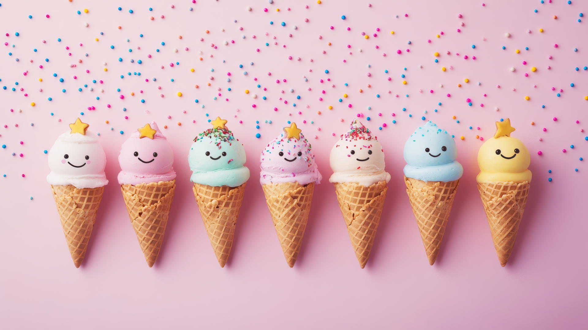 cute wallpapers for girls featuring ice cream cones with happy faces on pastel background