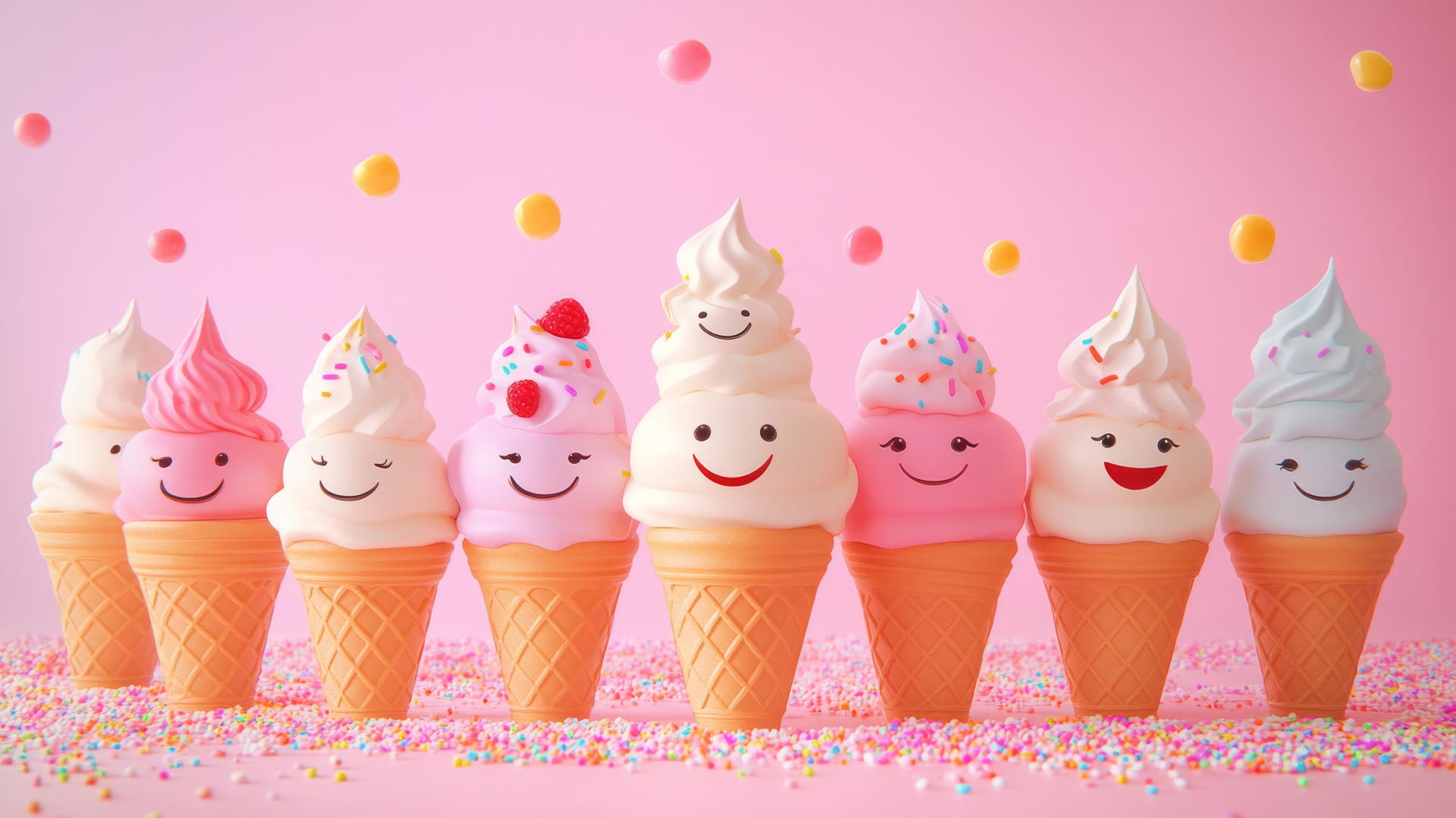 cute wallpapers for girls featuring adorable ice cream cones with happy faces