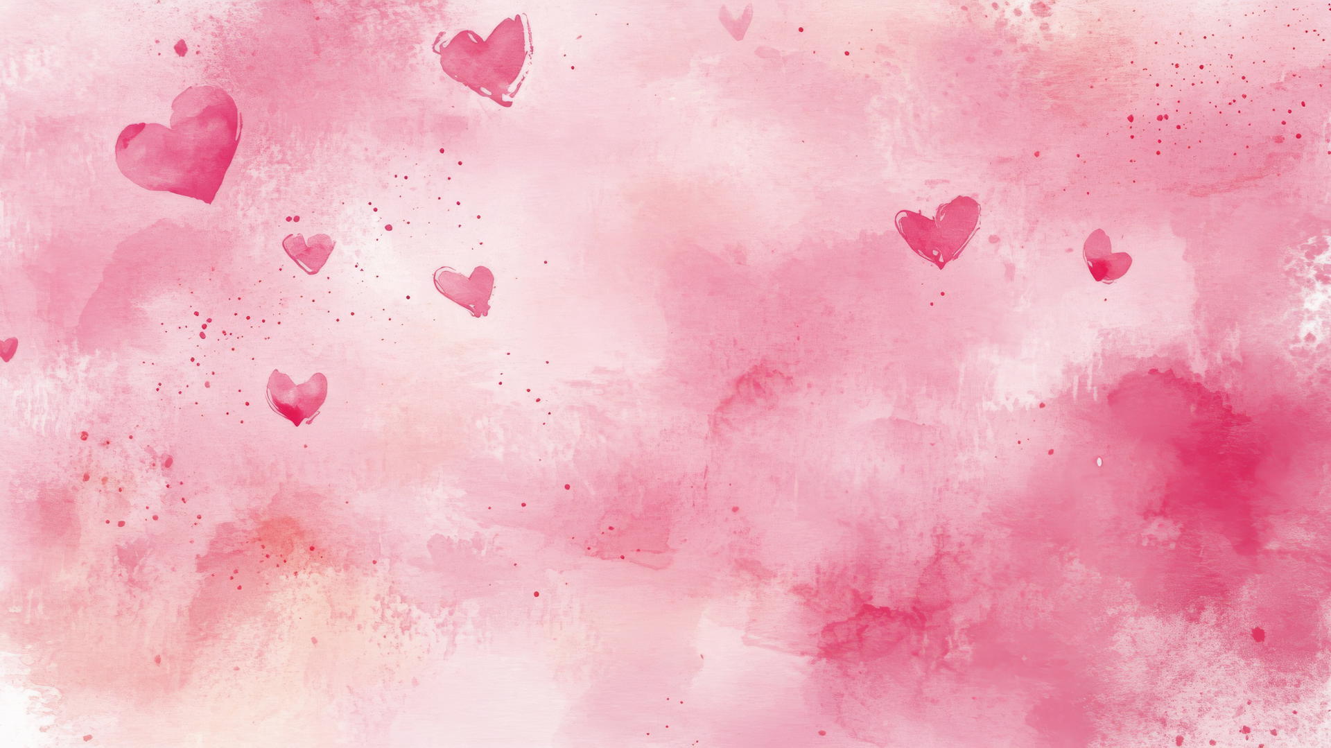 Aesthetic cute pink wallpaper with watercolor brush strokes and tiny hearts.