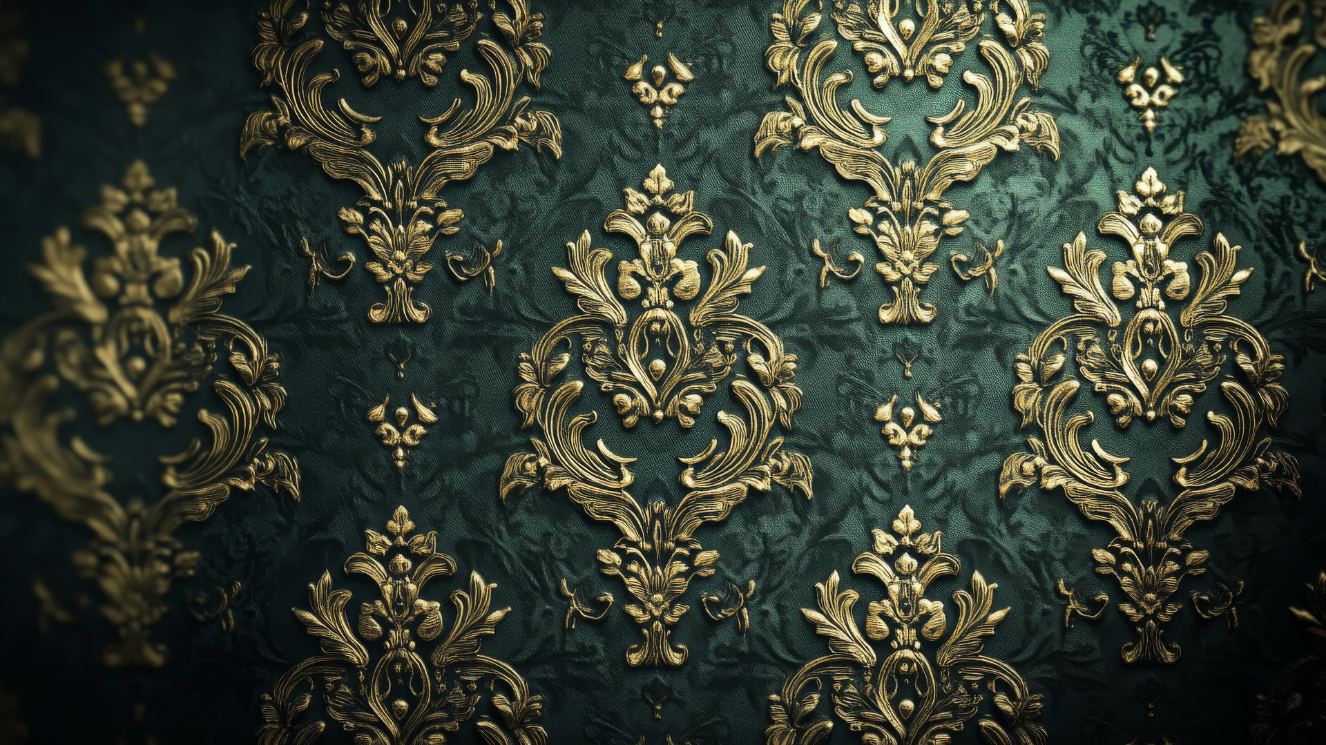 sage green aesthetic wallpaper with gold filigree patterns