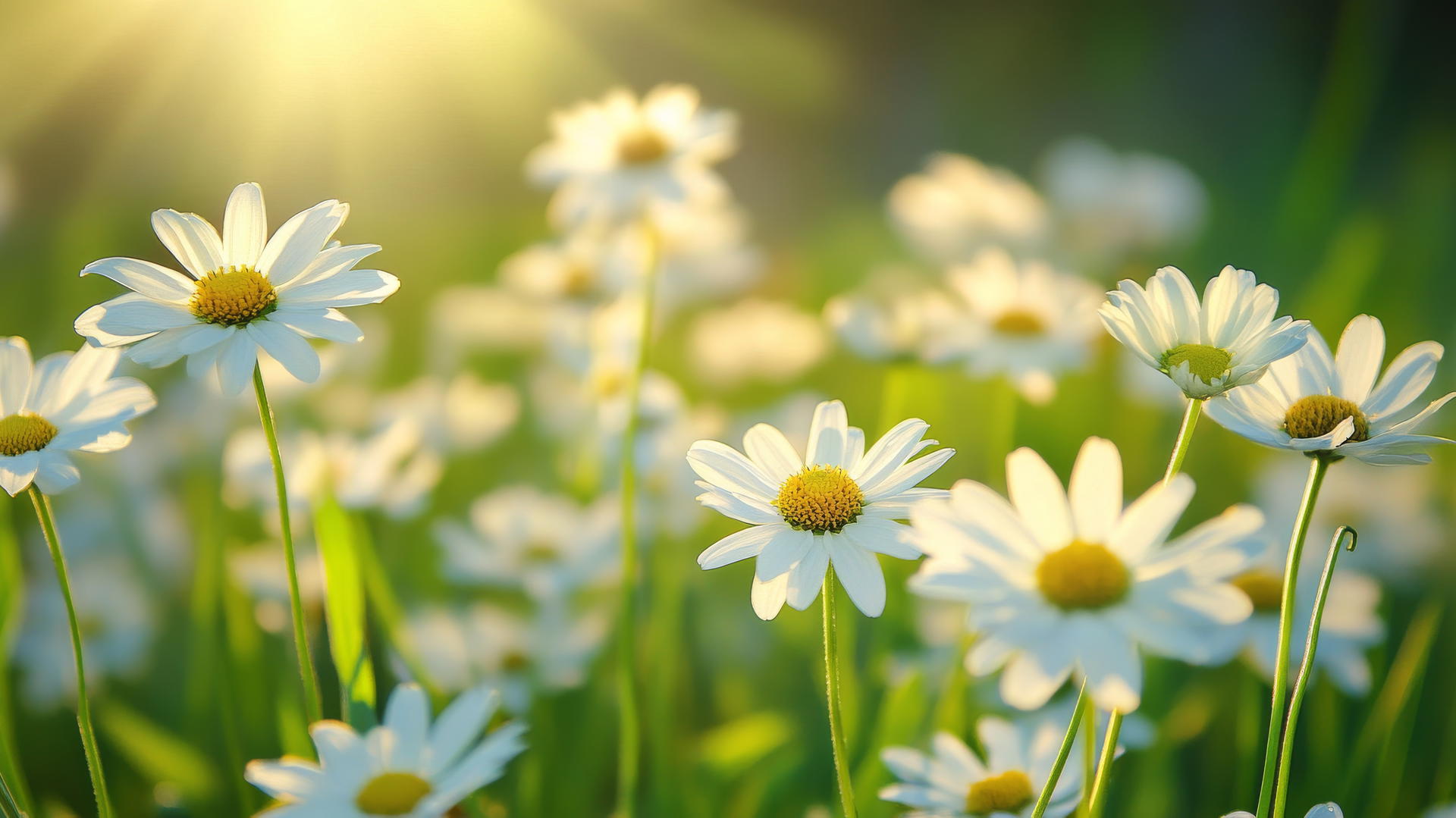 flower nature wallpaper with white daisies in a green meadow