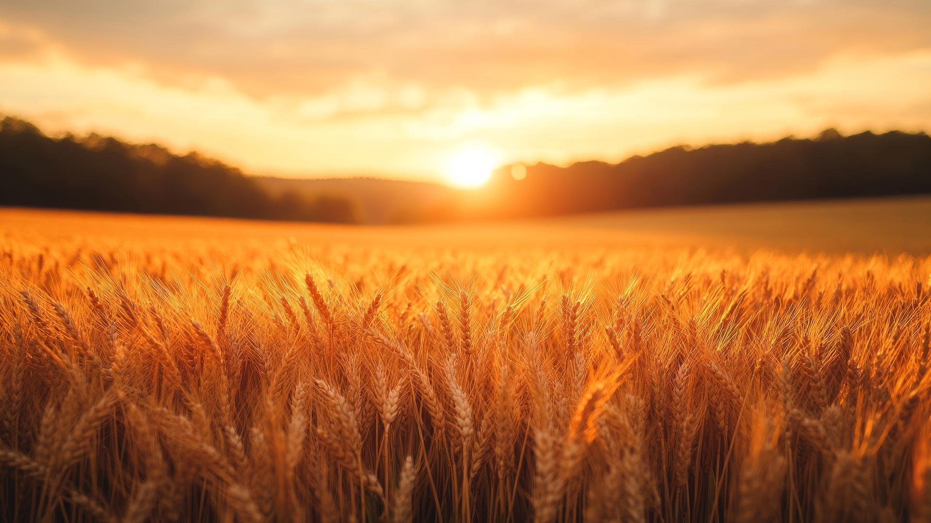 nature aesthetic wallpaper of a golden wheat field under a pastel-colored sunset