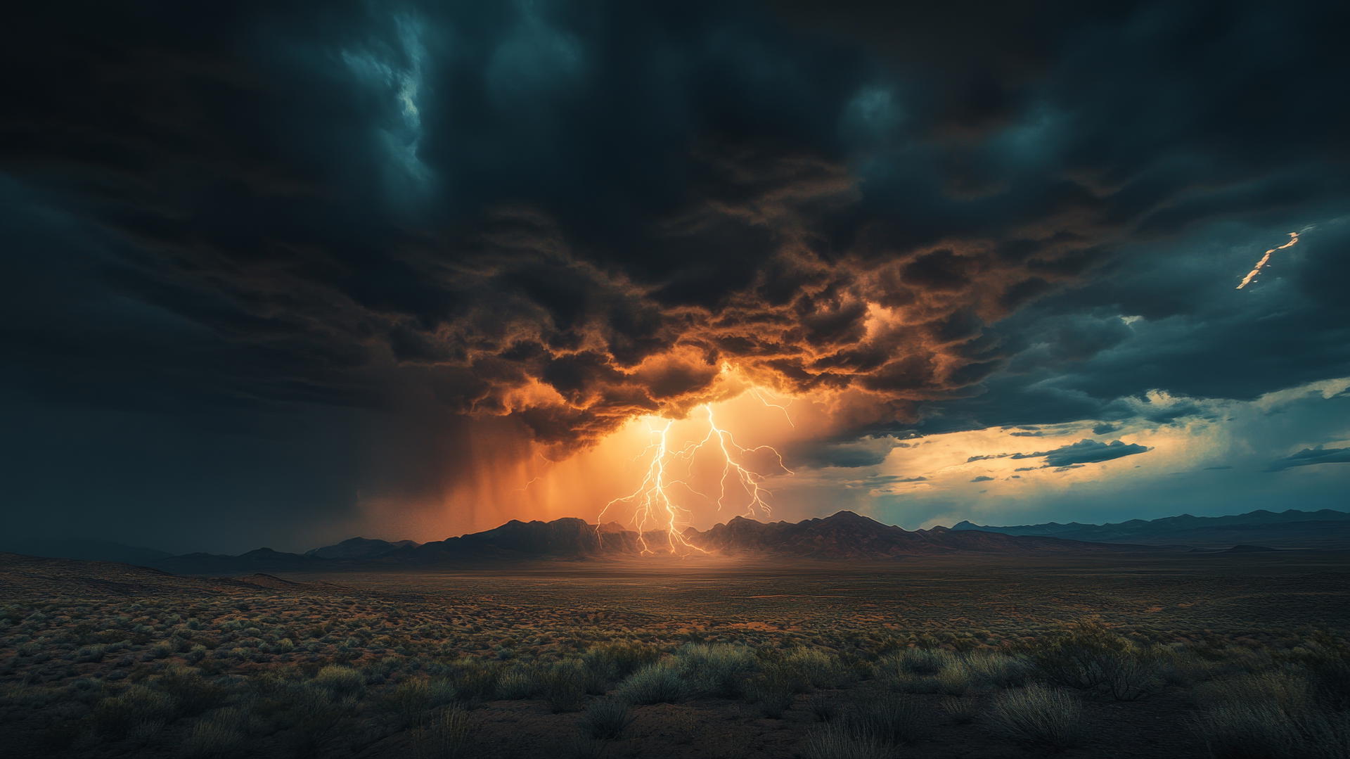 beautiful nature wallpaper 4k of a thunderstorm over a desert with lightning