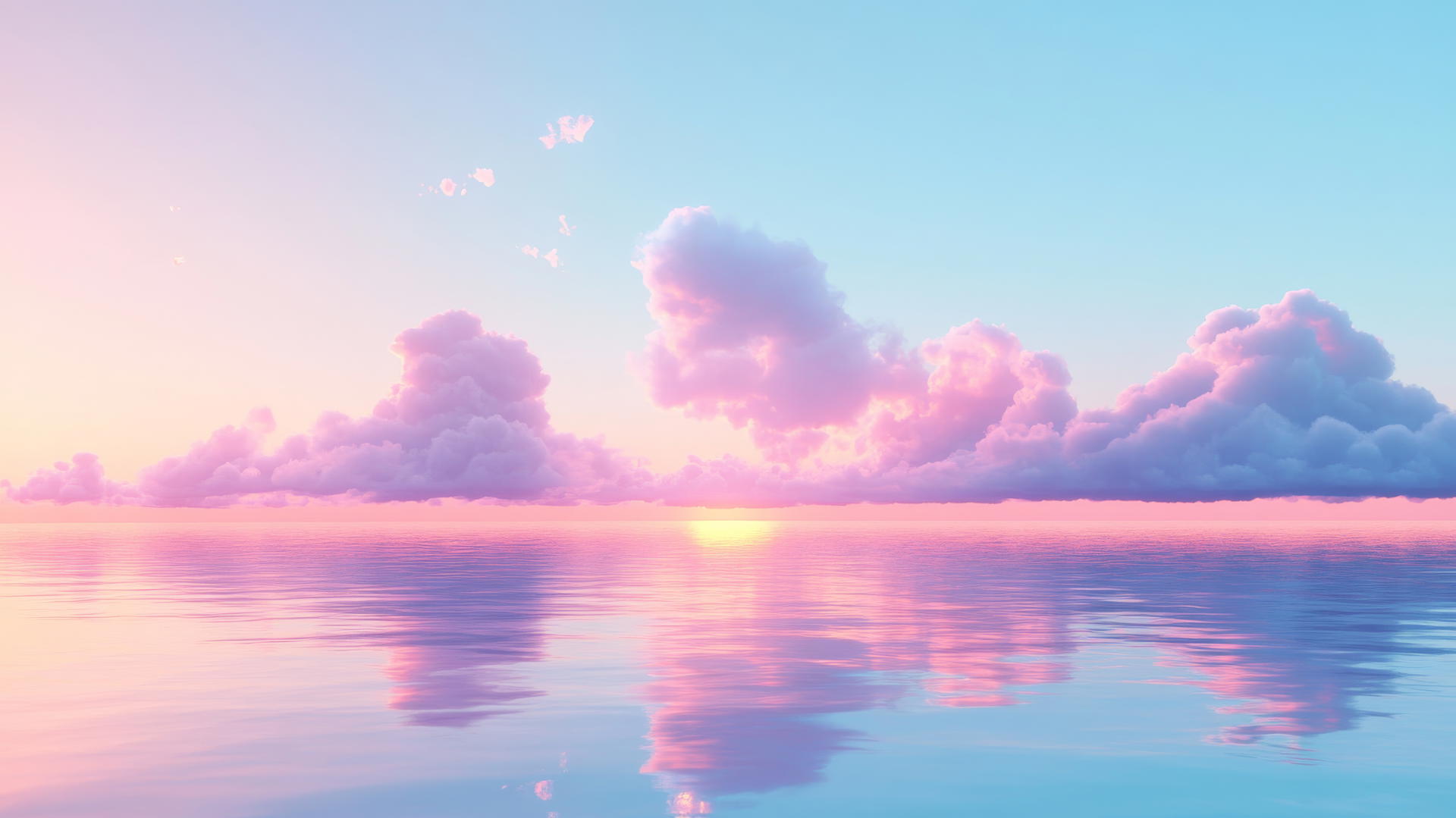aesthetic blue wallpaper with dreamy sunset over calm ocean