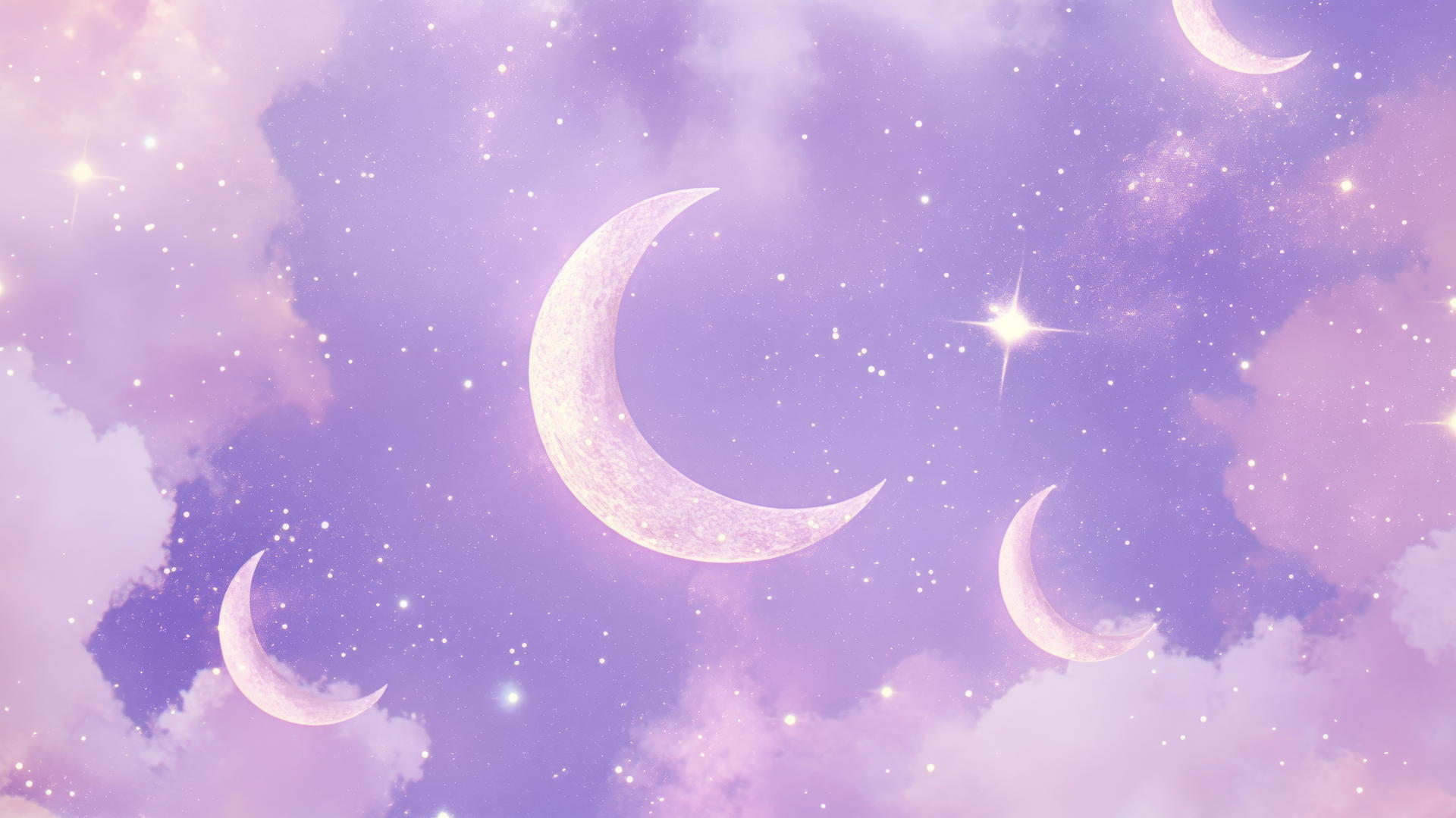 light purple wallpaper with crescent moons and stars in lavender sky