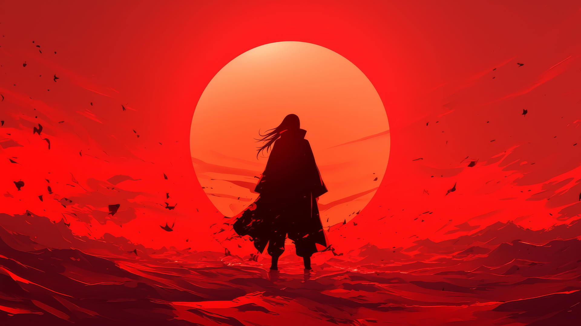 Itachi Uchiha drawing with glowing red background