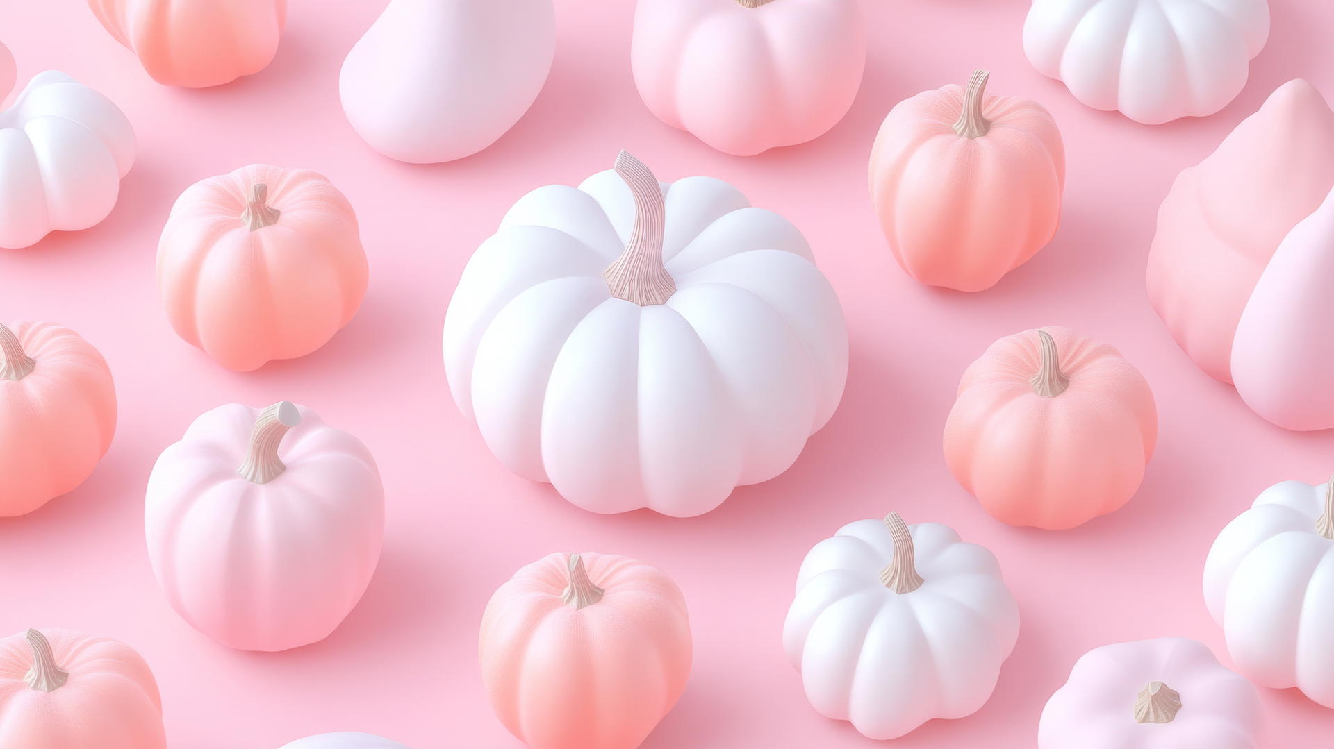 Pastel pumpkins and gourds on pink background