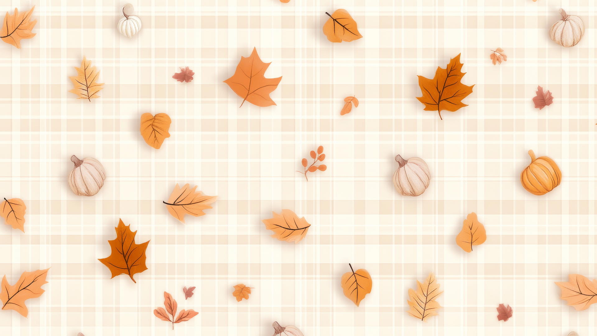 warm-toned plaid pattern with autumn leaves