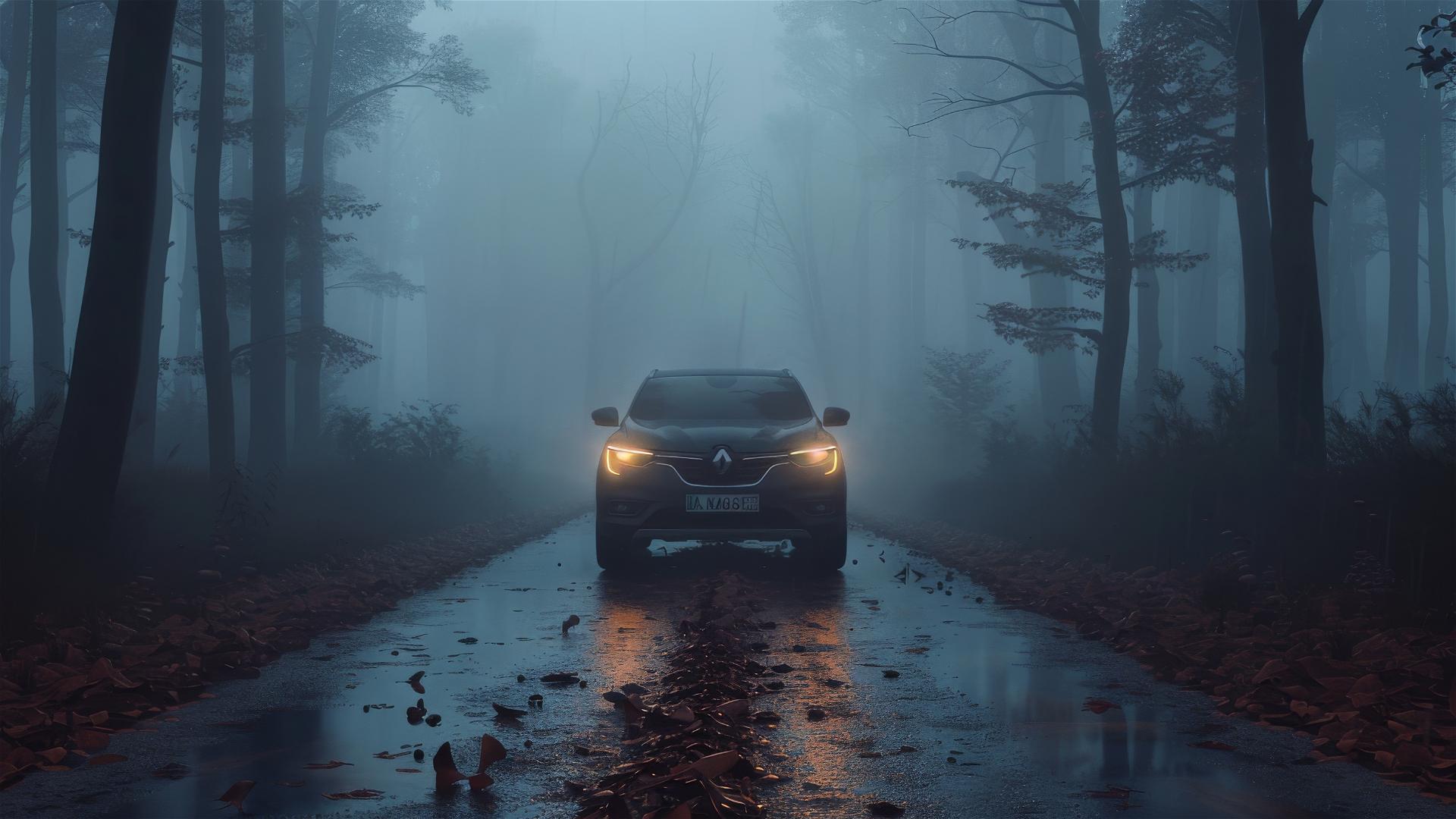 Renault Kadjar in Gothic Gloomy Style under Dim Lighting with Foggy Atmosphere