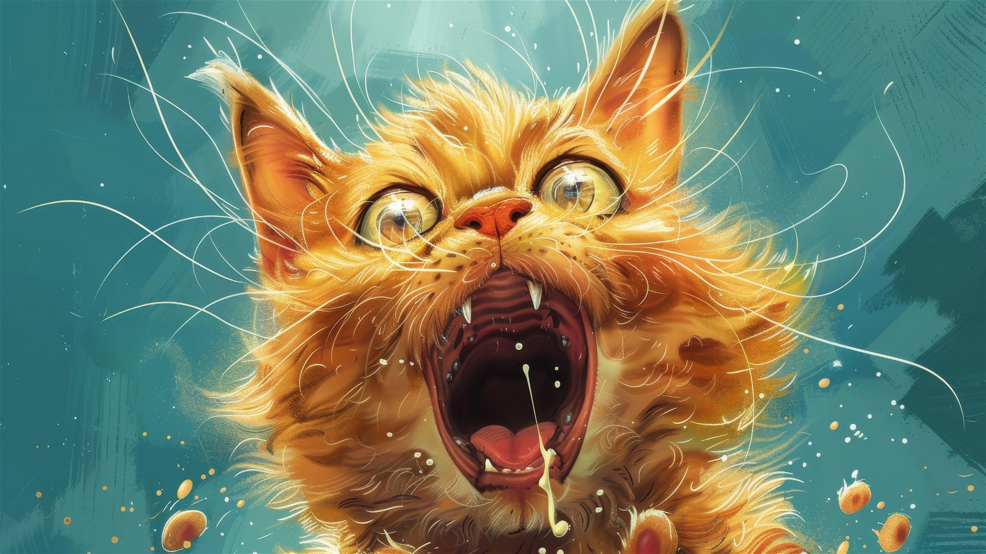 Illustration of a humorous, whimsical cat