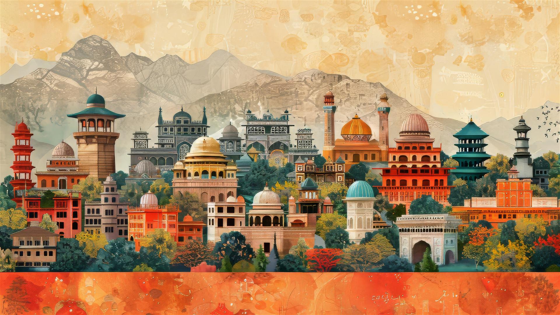 Collage of South and Central Asian traditional architecture