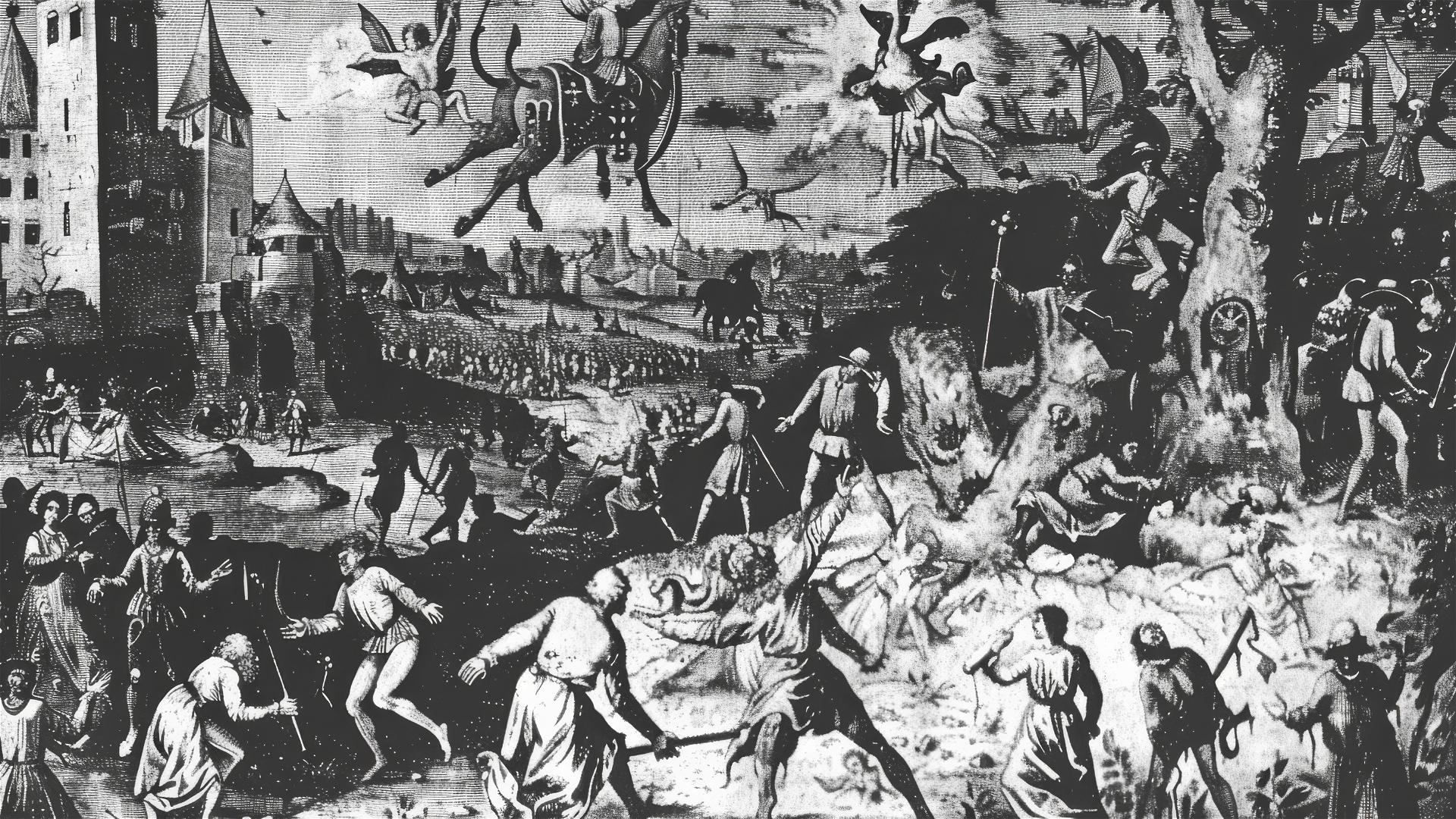 Illustration of 15th-century witch-hunt tragedy in Europe