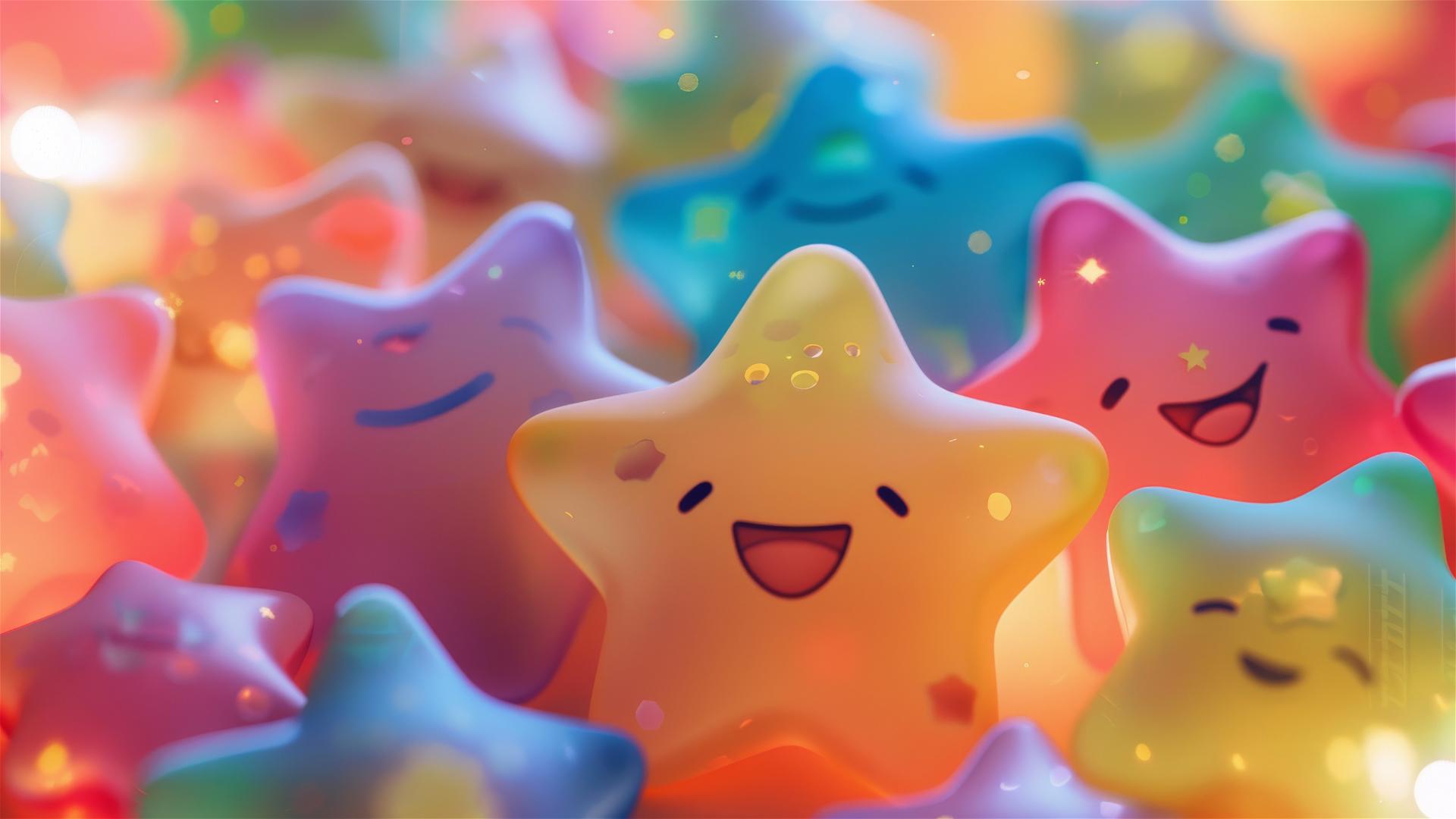Colorful, fluffy star emoticons on screen
