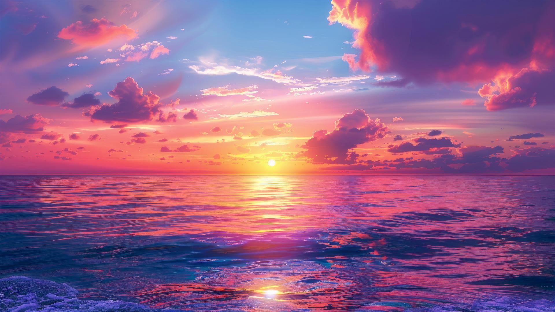 Vibrant sunset with bright colors over Maldives ocean
