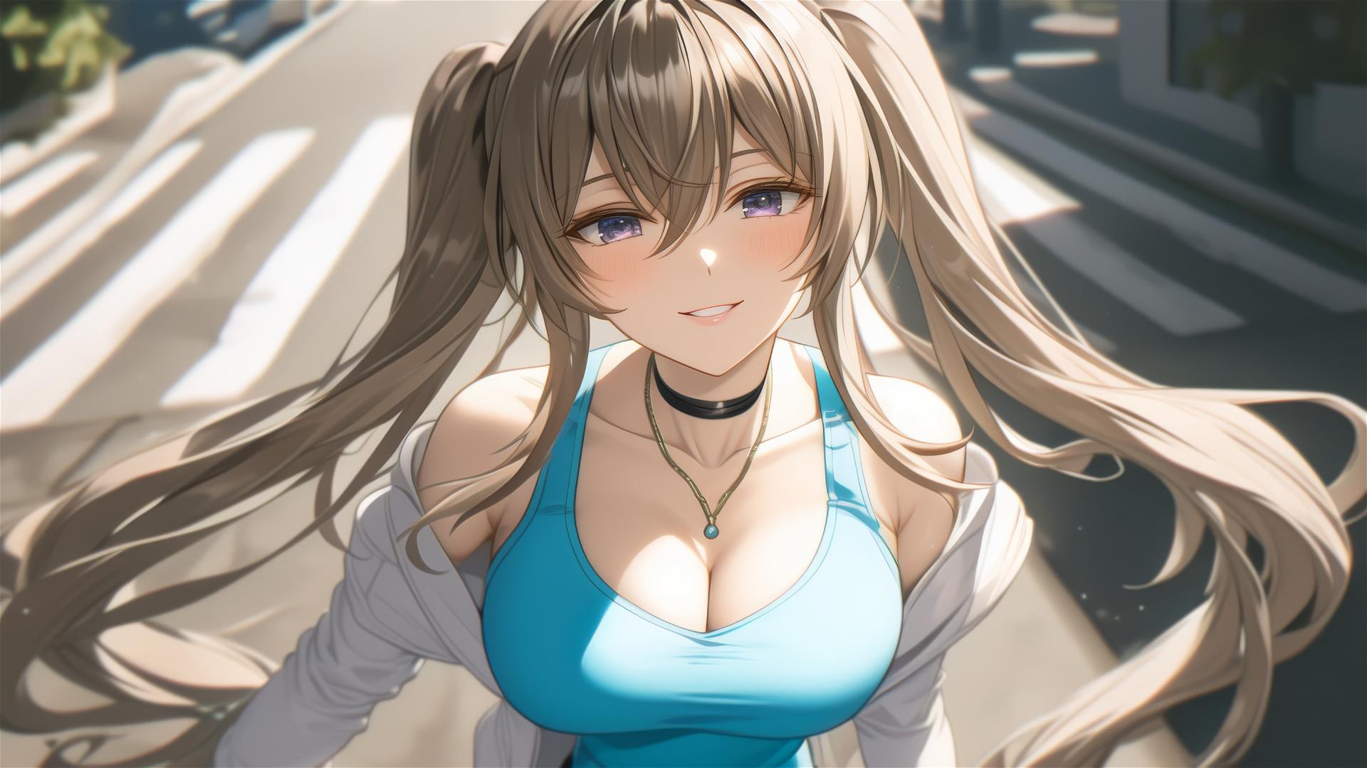 Irina Shidou from High School DxD resting by a pool under moonlight