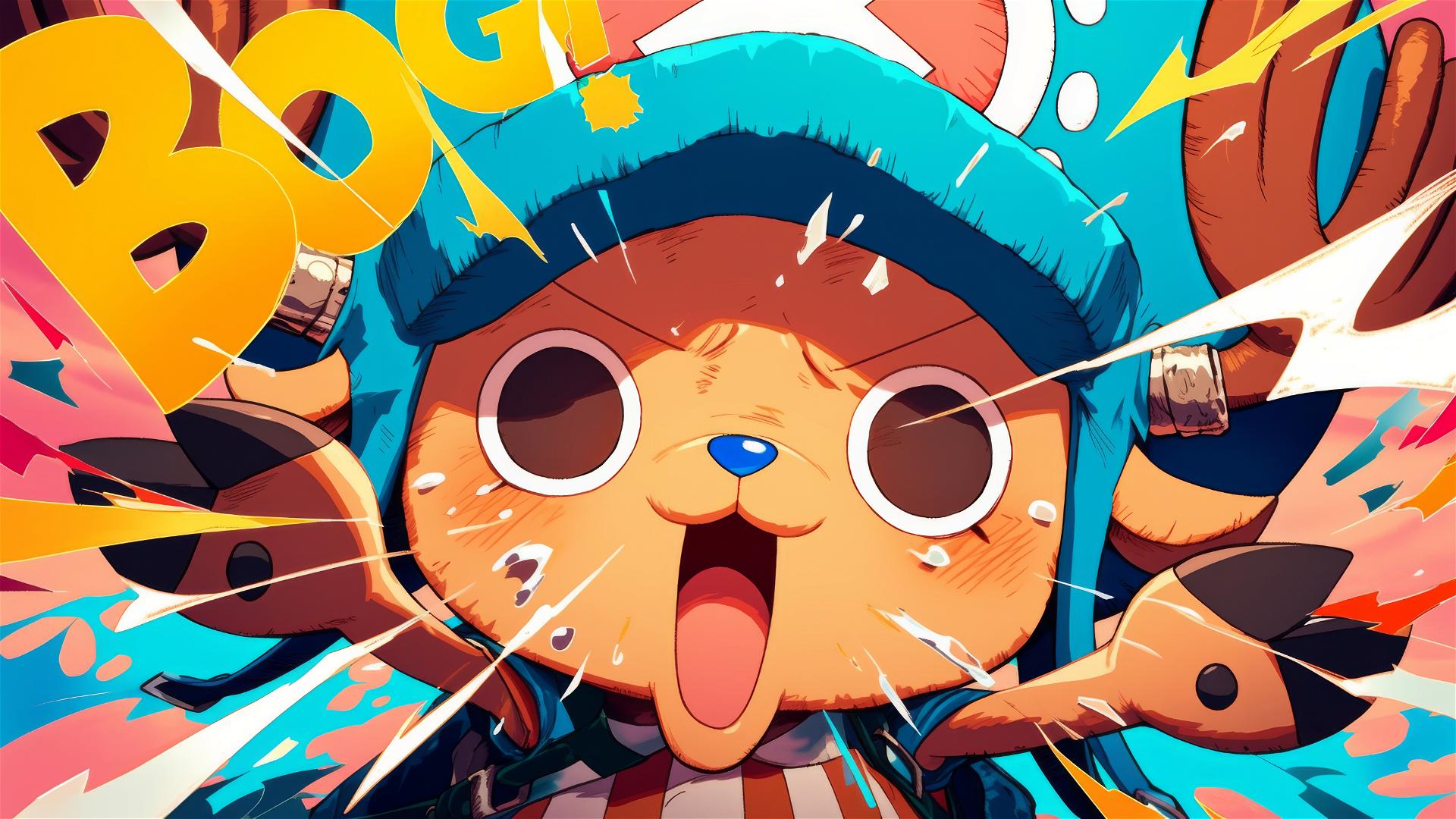 Tony Tony Chopper from One Piece making a comic 'Boing', 'Pop' face