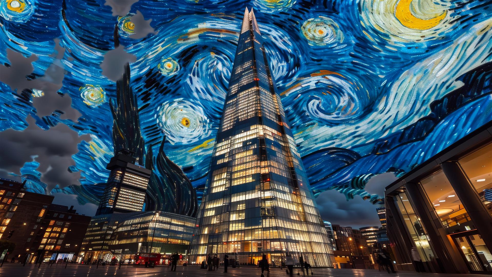 The Shard London at night with Starry Night sky