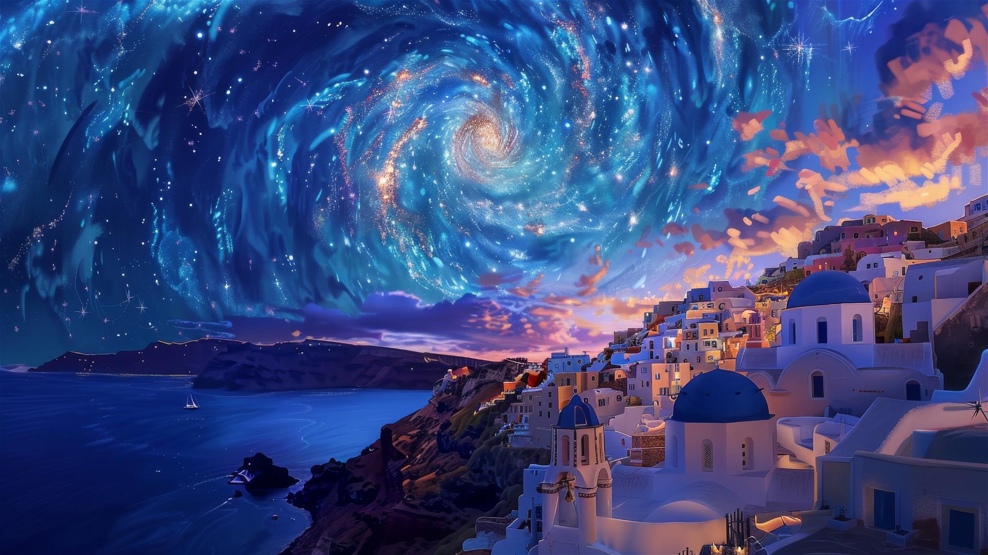 Papel de Parede 4K HD: Crep%C3%BAsculo em Santorini: o Abra%C3%A7o do C ...