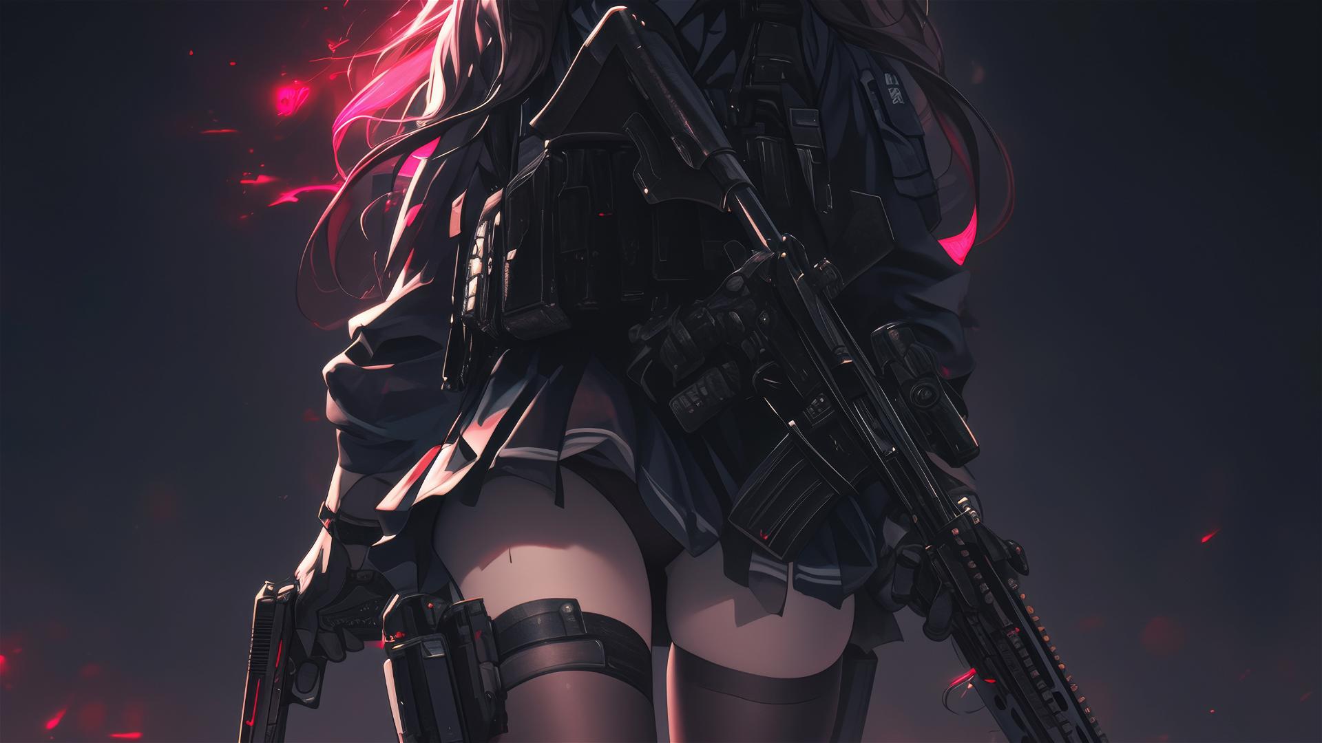 Beautiful tactical school girl with thigh focus and dark mask