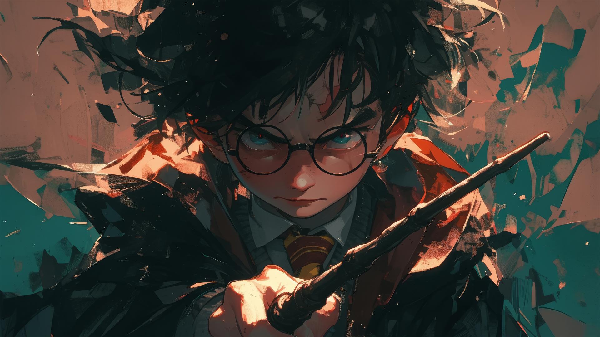 Harry Potter in spotlight on dark background