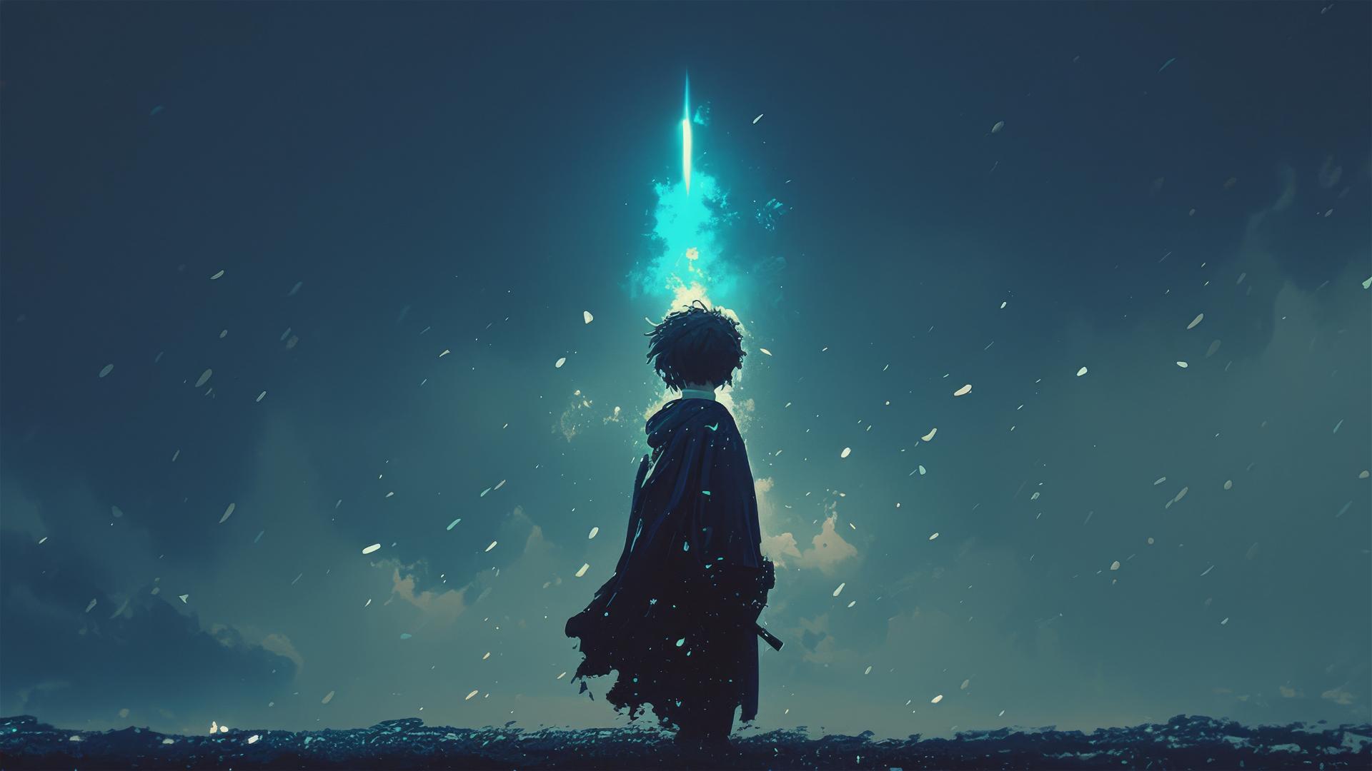 Harry Potter in spotlight on dark background