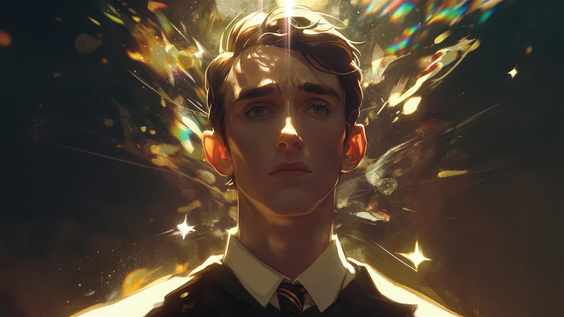 Artistic illustration of Neville Longbottom with spotlight on a dark background
